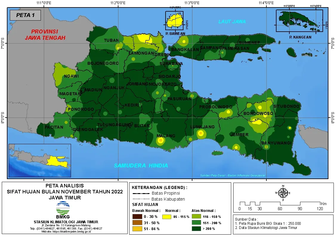 ( Analisis - Bulanan ) Distribusi Sifat Hujan Bulan November Tahun 2022 di Provinsi Jawa Timur