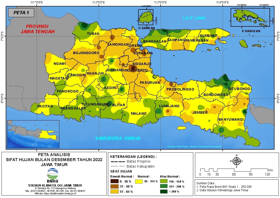 ( Analisis - Bulanan ) Distribusi Sifat Hujan Bulan Desember Tahun 2022 di Provinsi Jawa Timur