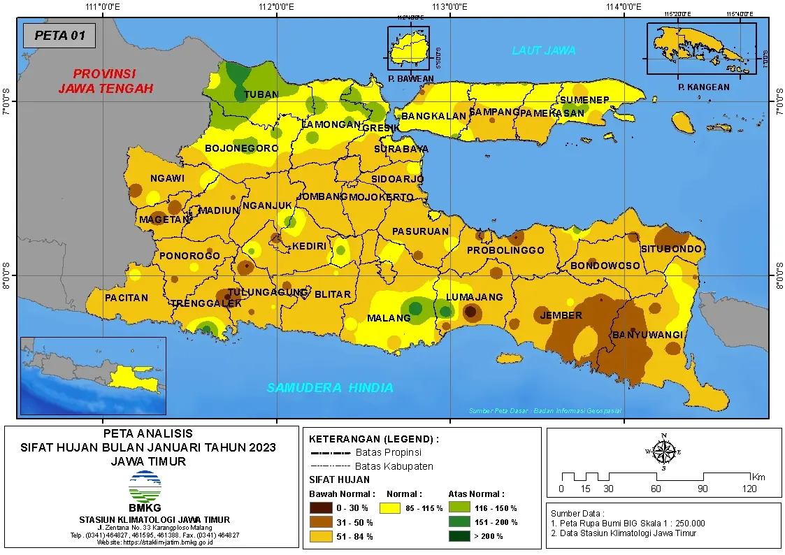 ( Analisis - Bulanan ) Distribusi Sifat Hujan Bulan Januari Tahun 2023 di Provinsi Jawa Timur