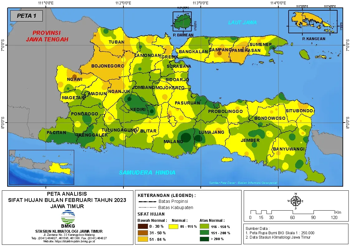 ( Analisis - Bulanan ) Distribusi Sifat Hujan Bulan Februari Tahun 2023 di Provinsi Jawa Timur