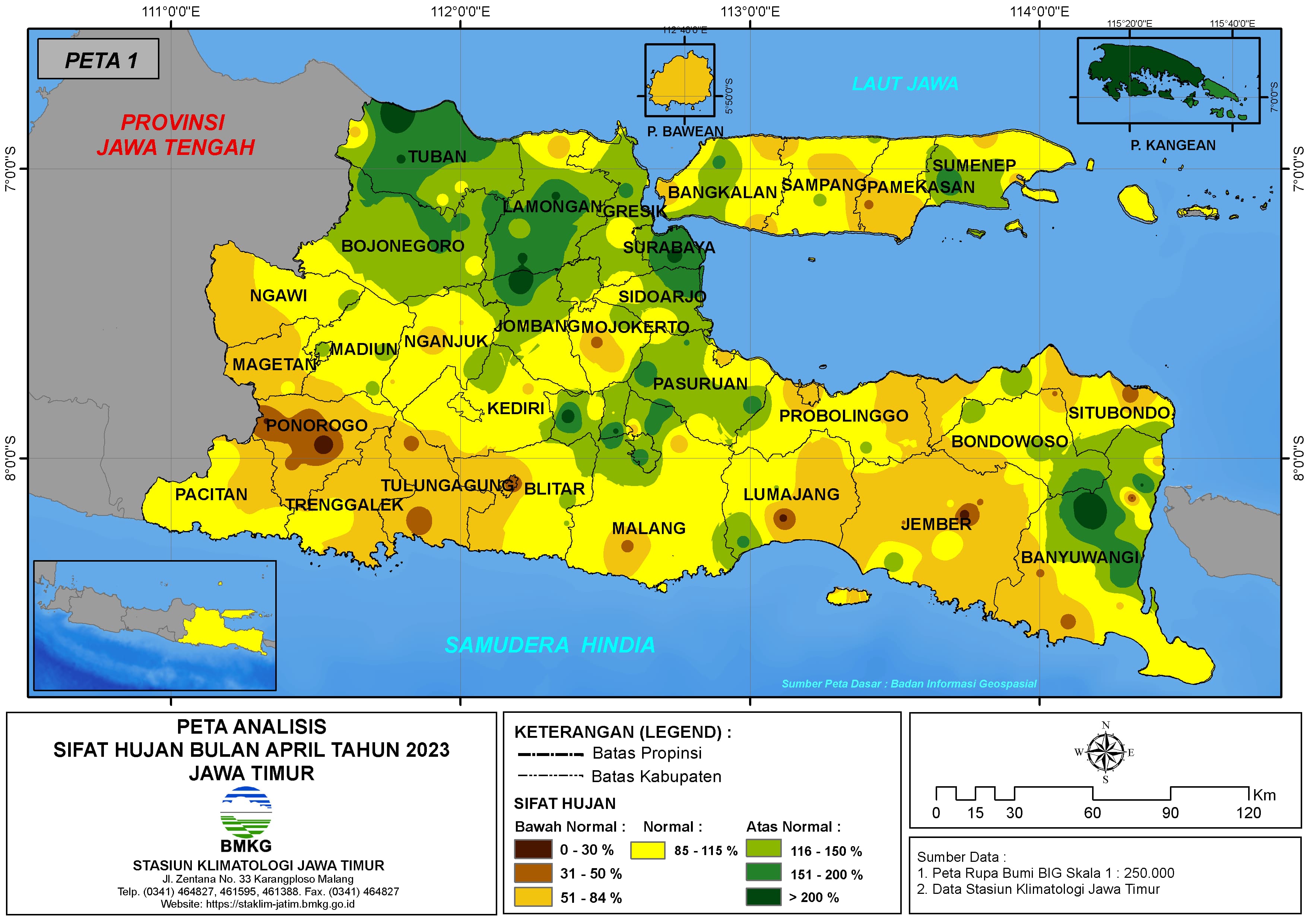( Analisis - Bulanan ) Distribusi Sifat Hujan Bulan April Tahun 2023 di Provinsi Jawa Timur