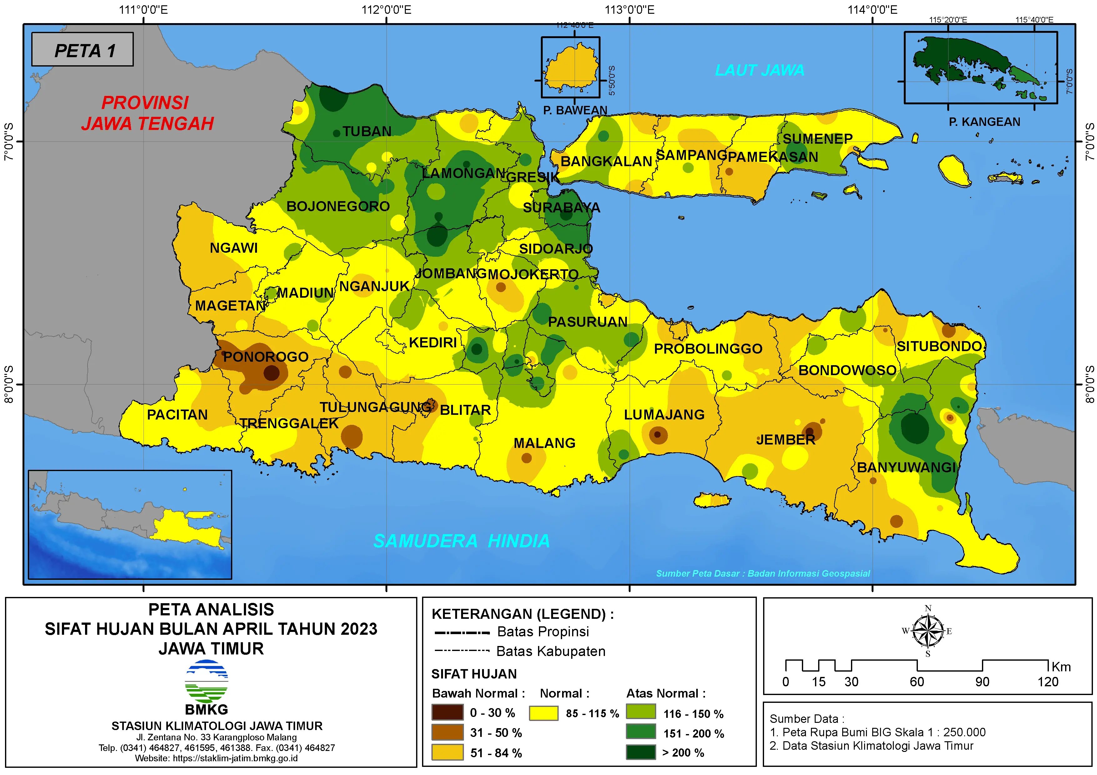 ( Analisis - Bulanan ) Distribusi Sifat Hujan Bulan April Tahun 2023 di Provinsi Jawa Timur
