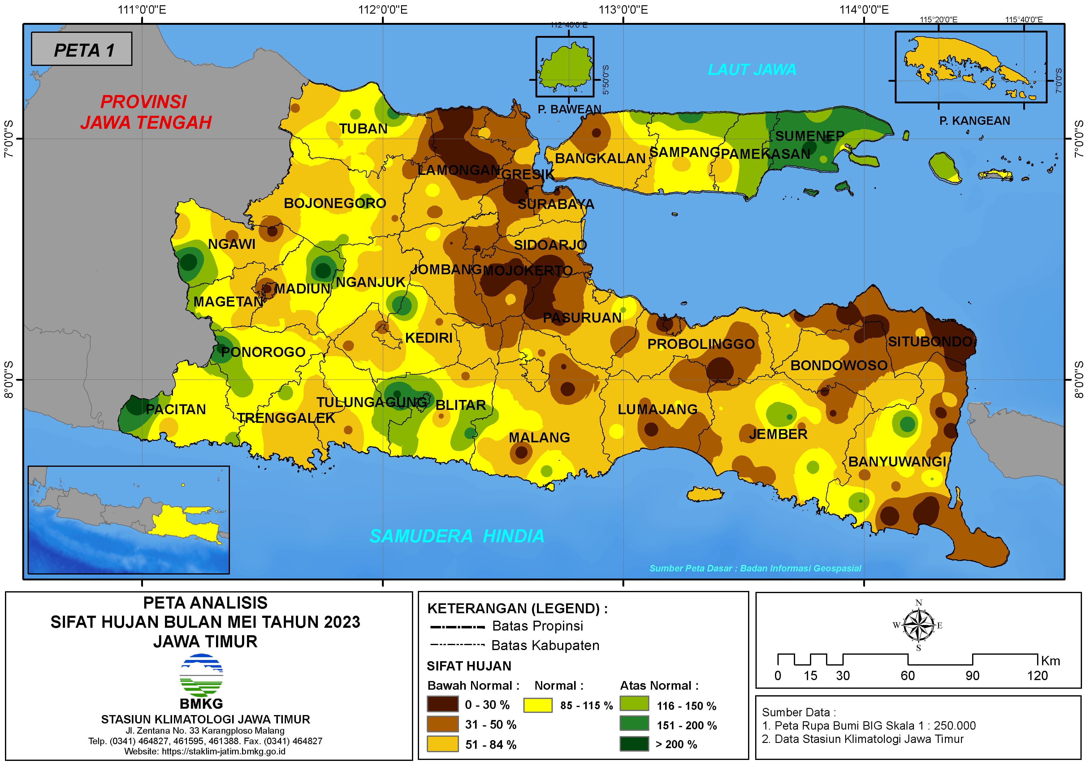 ( Analisis - Bulanan ) Distribusi Sifat Hujan Bulan Mei Tahun 2023 di Provinsi Jawa Timur