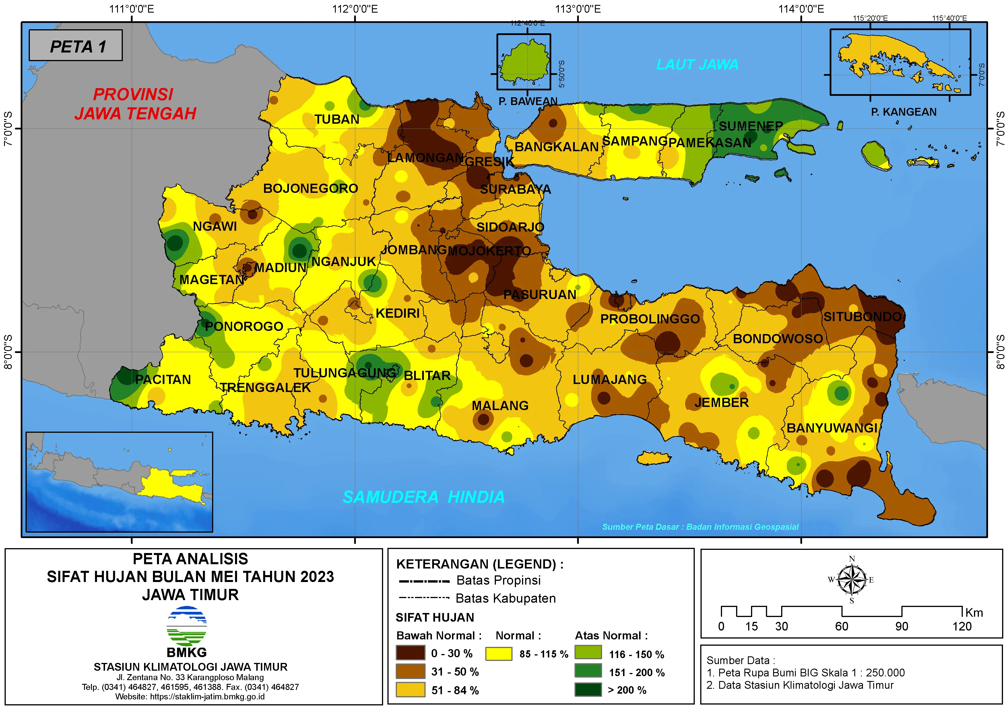 ( Analisis - Bulanan ) Distribusi Sifat Hujan Bulan Mei Tahun 2023 di Provinsi Jawa Timur
