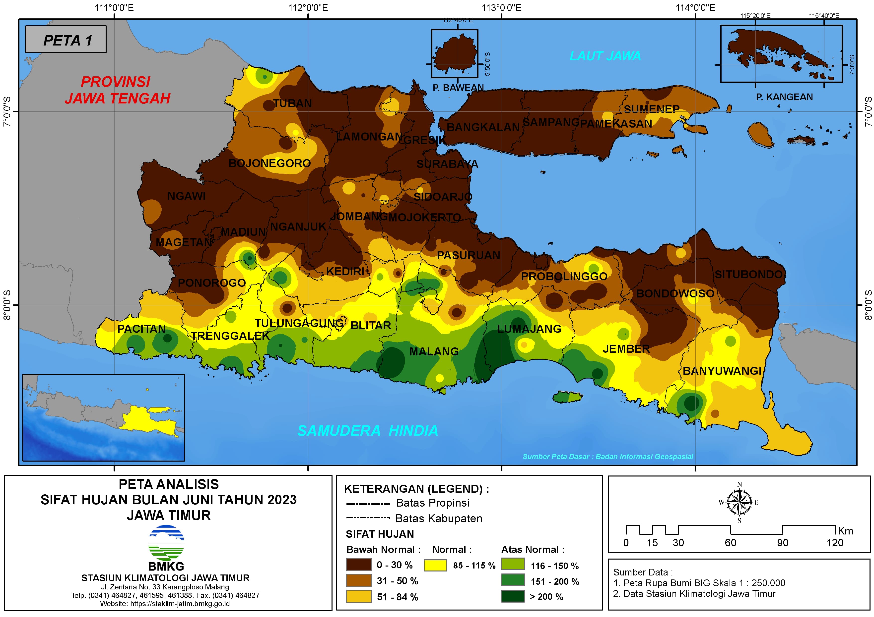 ( Analisis - Bulanan ) Distribusi Sifat Hujan Bulan Juni Tahun 2023 di Provinsi Jawa Timur