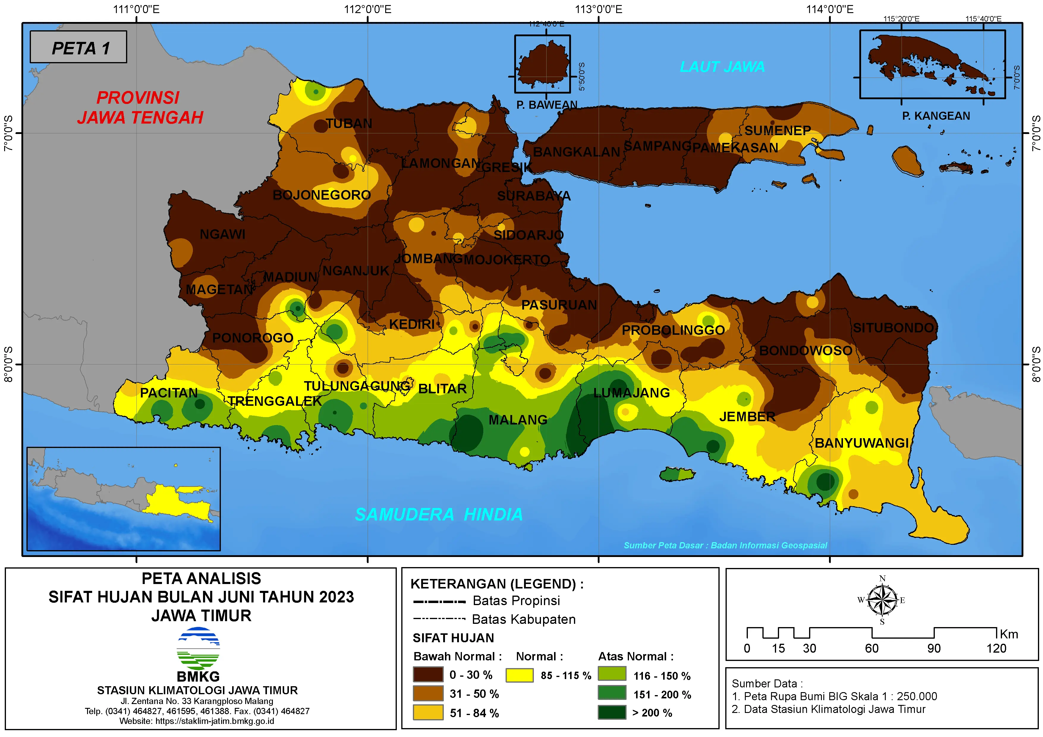 ( Analisis - Bulanan ) Distribusi Sifat Hujan Bulan Juni Tahun 2023 di Provinsi Jawa Timur