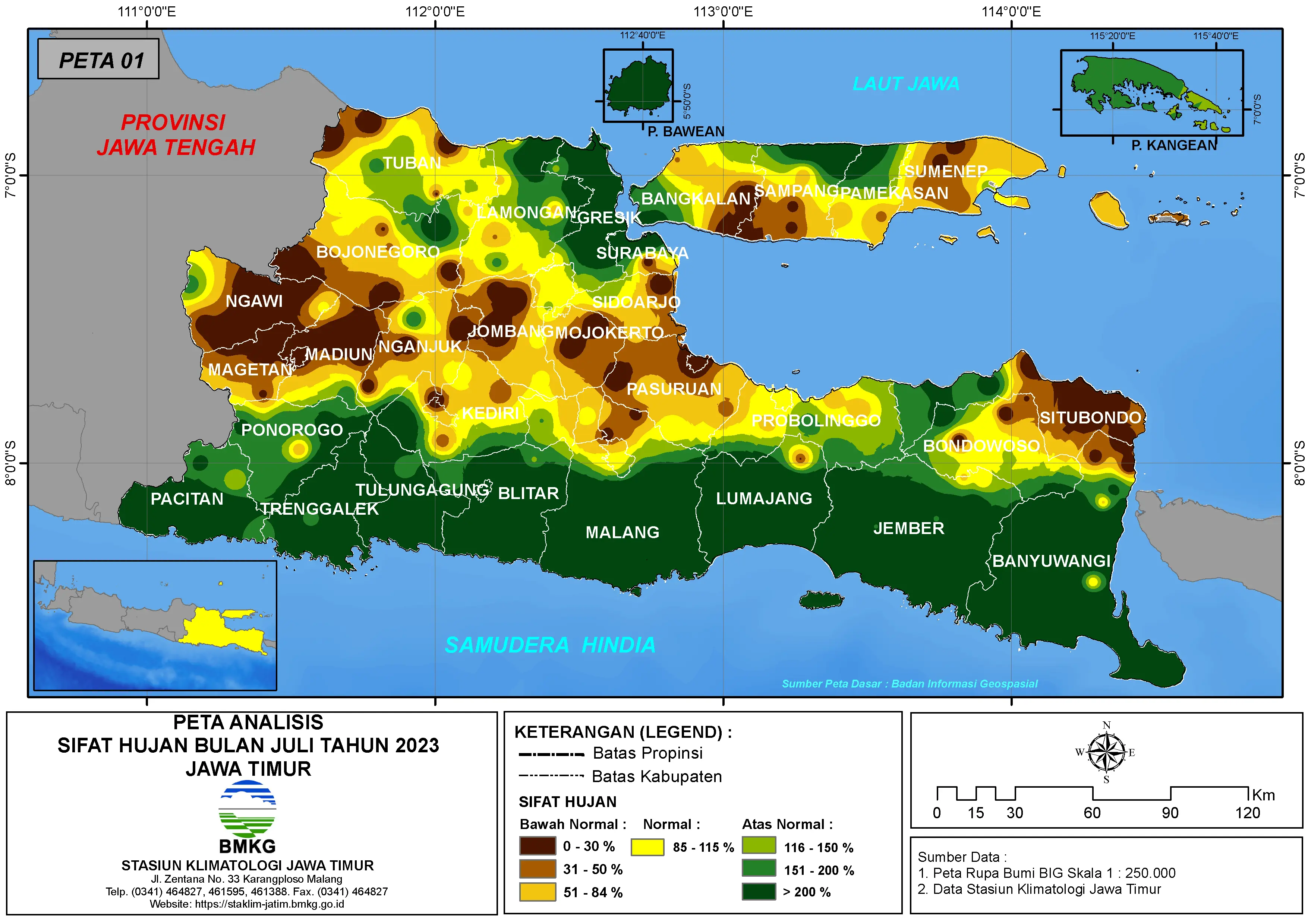 ( Analisis - Bulanan ) Distribusi Sifat Hujan Bulan Juli Tahun 2023 di Provinsi Jawa Timur