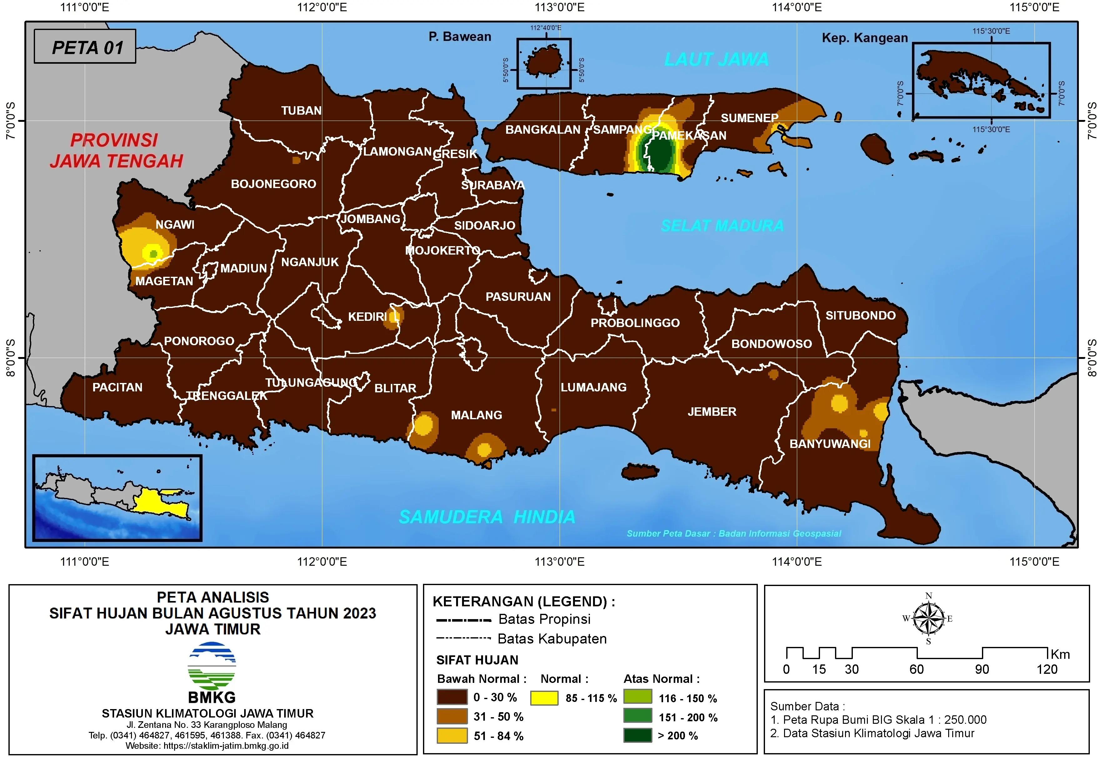 ( Analisis - Bulanan ) Distribusi Sifat Hujan Bulan Agustus Tahun 2023 di Provinsi Jawa Timur