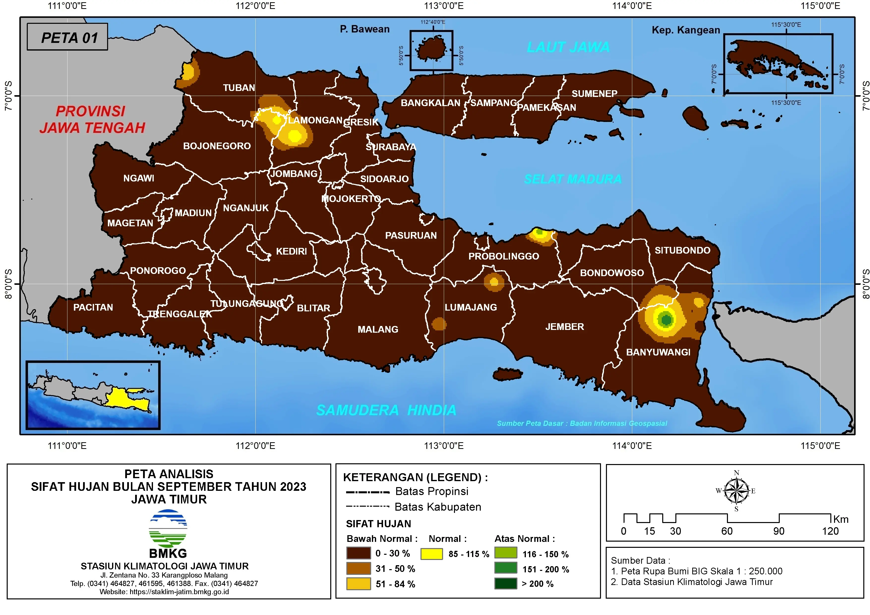 ( Analisis - Bulanan ) Distribusi Sifat Hujan Bulan September Tahun 2023 di Provinsi Jawa Timur
