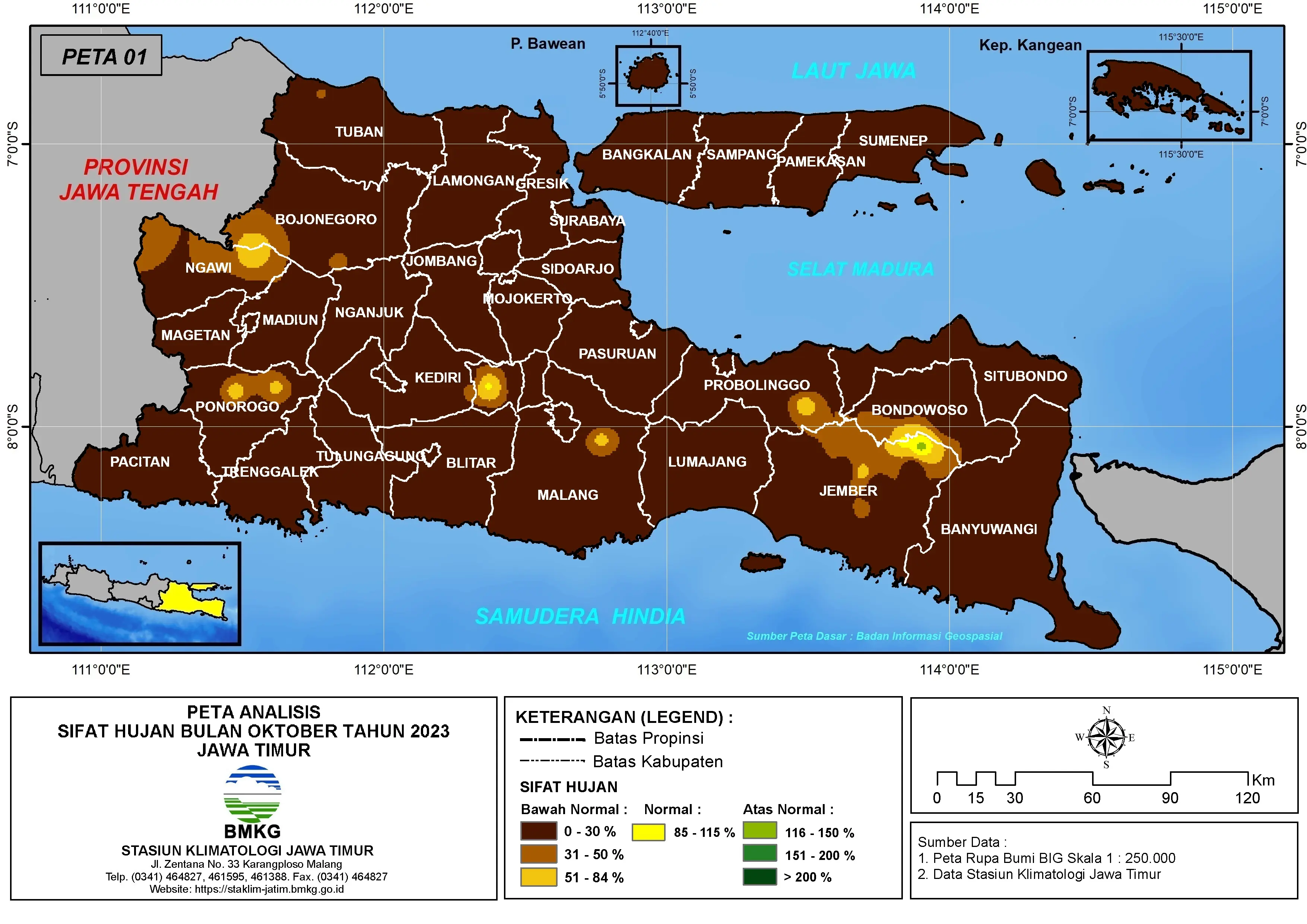 ( Analisis - Bulanan ) Distribusi Sifat Hujan Bulan Oktober Tahun 2023 di Provinsi Jawa Timur