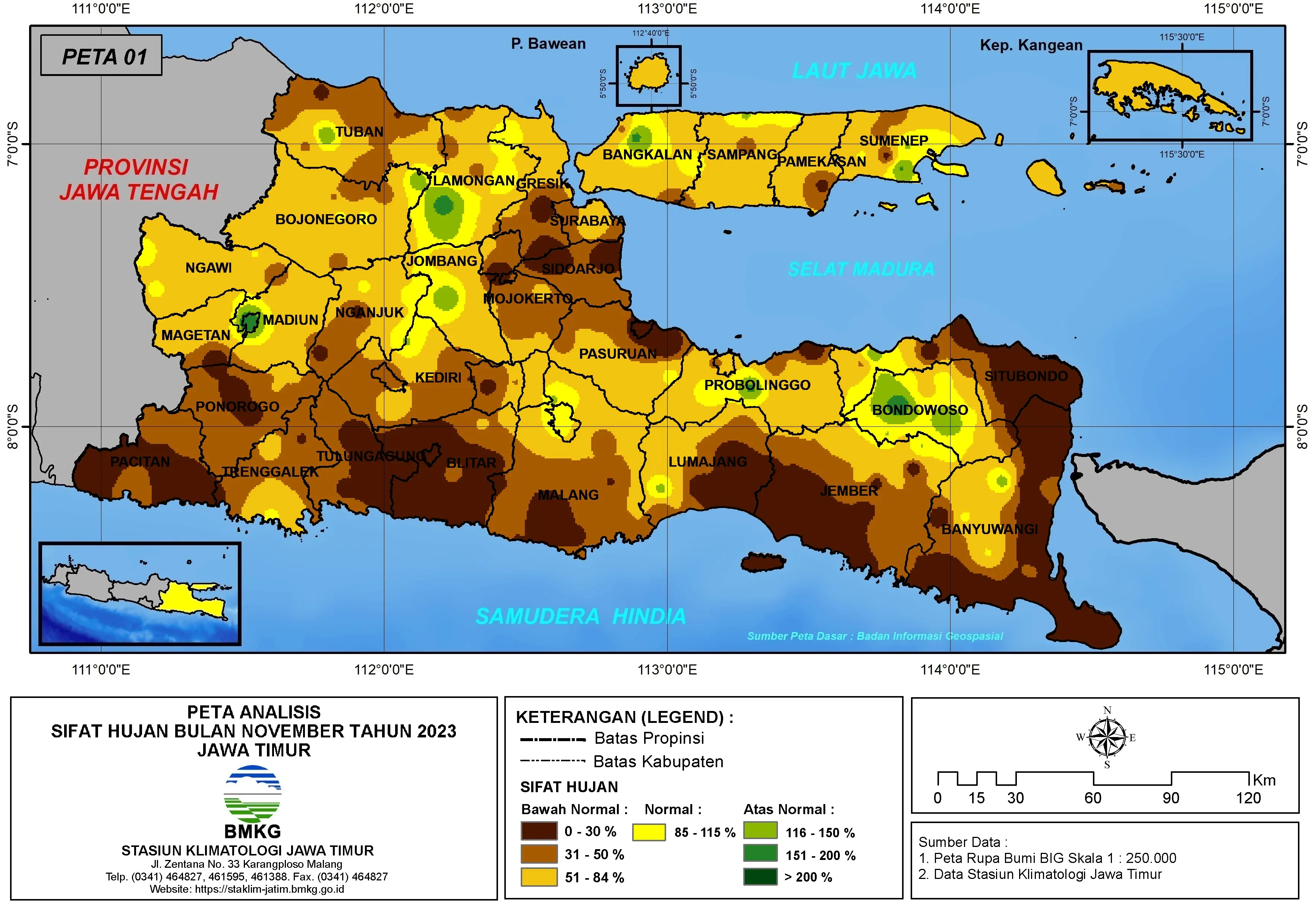 ( Analisis - Bulanan ) Distribusi Sifat Hujan Bulan November Tahun 2023 di Provinsi Jawa Timur