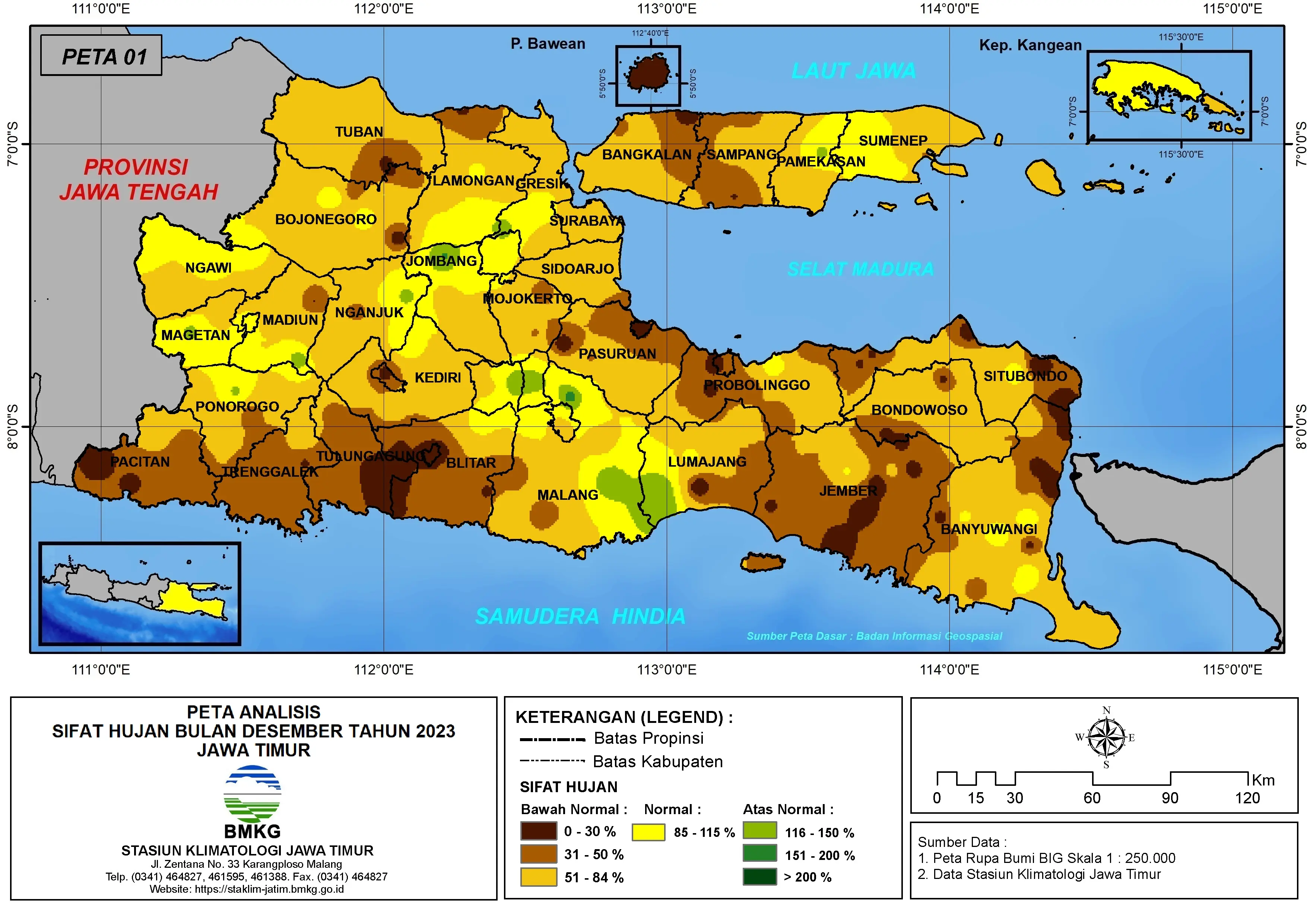 ( Analisis - Bulanan ) Distribusi Sifat Hujan Bulan Desember Tahun 2023 di Provinsi Jawa Timur