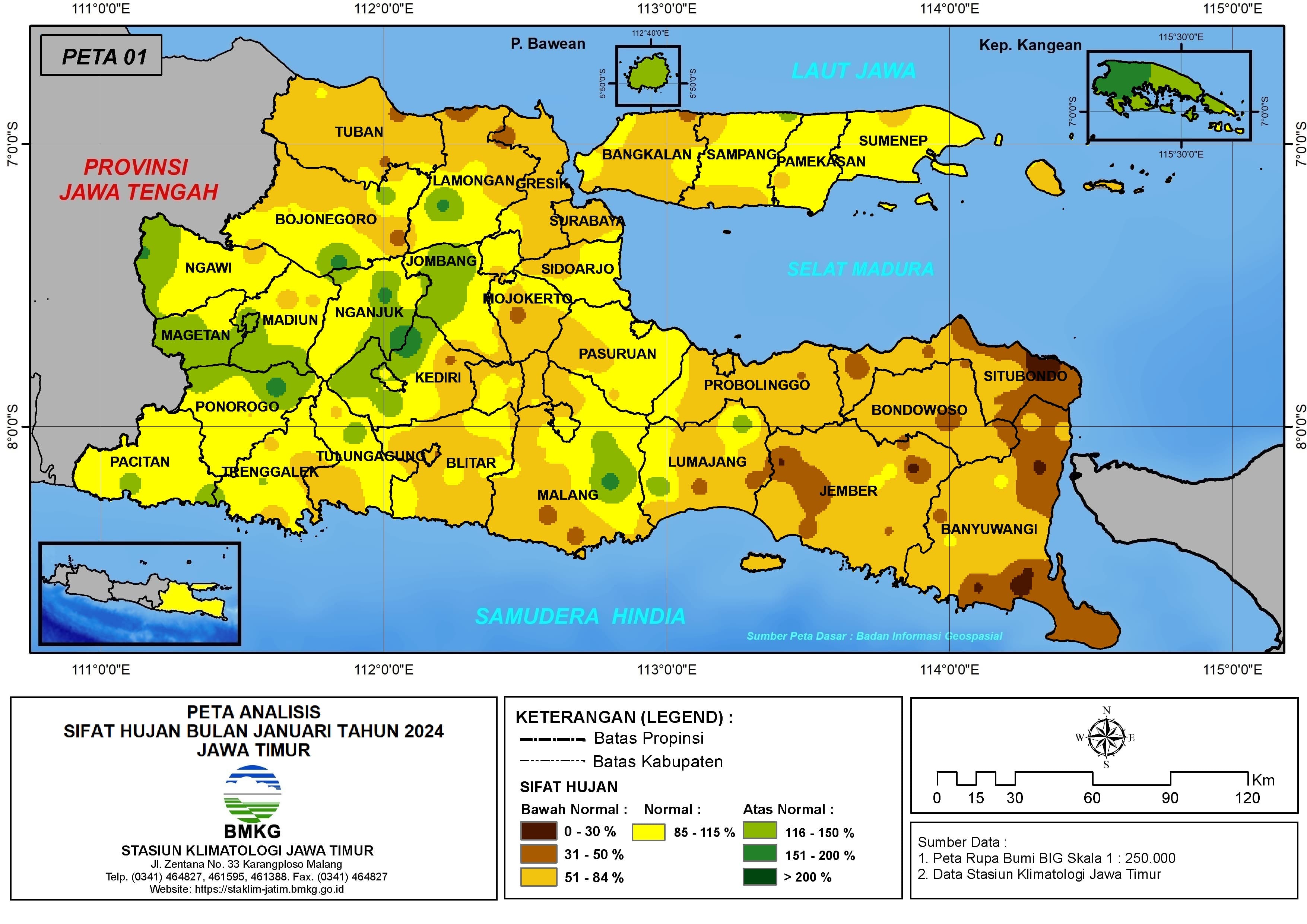 ( Analisis - Bulanan ) Distribusi Sifat Hujan Bulan Januari Tahun 2024 di Provinsi Jawa Timur