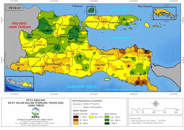 ( Analisis - Bulanan ) Distribusi Sifat Hujan Bulan Februari Tahun 2024 di Provinsi Jawa Timur