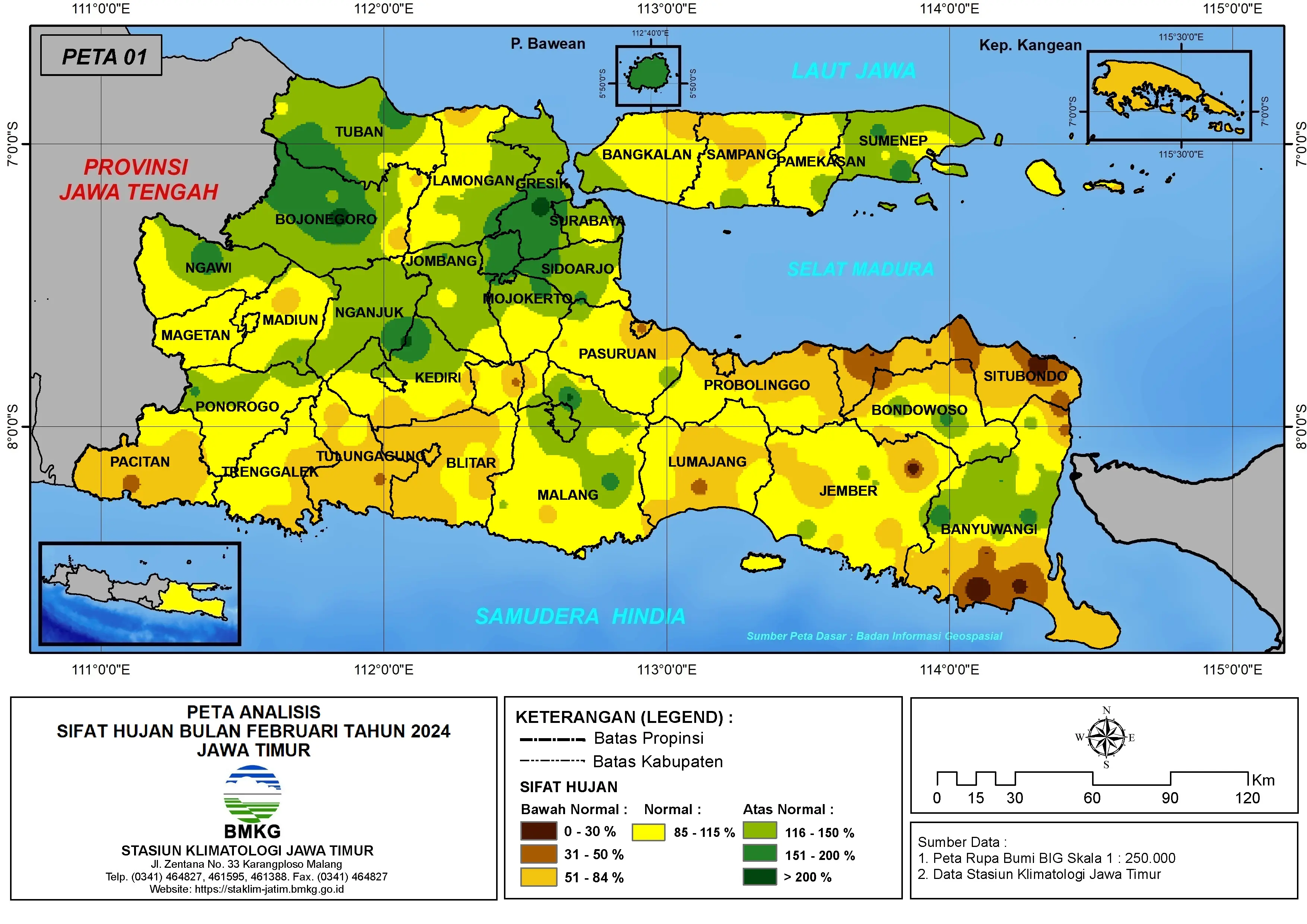 ( Analisis - Bulanan ) Distribusi Sifat Hujan Bulan Februari Tahun 2024 di Provinsi Jawa Timur