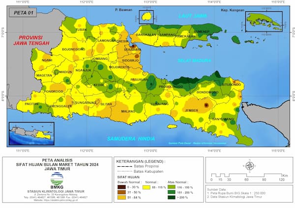 ( Analisis - Bulanan ) Distribusi Sifat Hujan Bulan Maret Tahun 2024 di Provinsi Jawa Timur