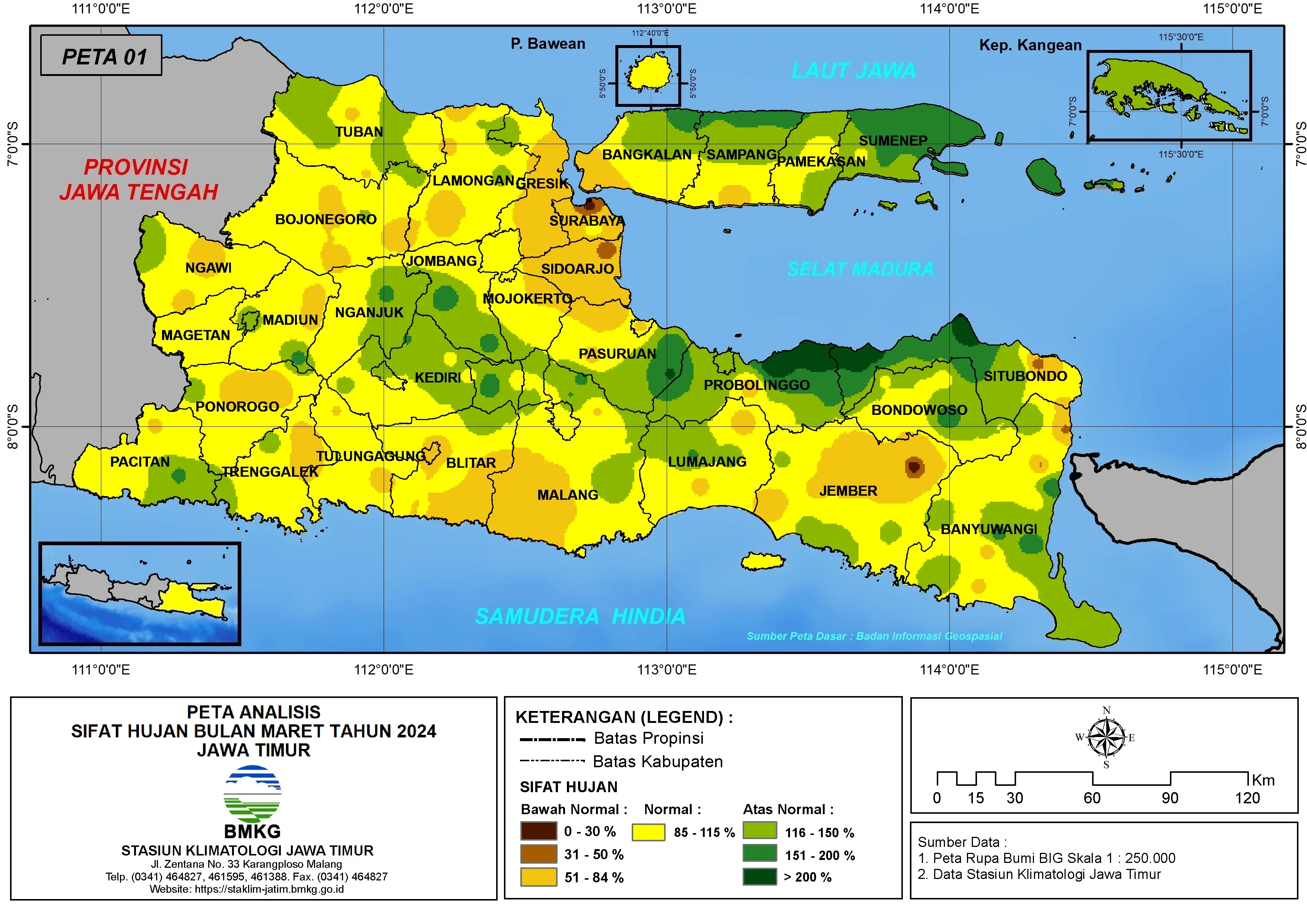 ( Analisis - Bulanan ) Distribusi Sifat Hujan Bulan Maret Tahun 2024 di Provinsi Jawa Timur