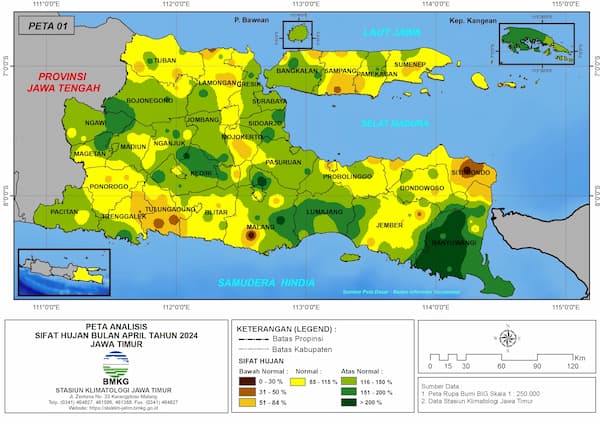 ( Analisis - Bulanan ) Hari Hujan Bulan April Tahun 2024 di Provinsi Jawa Timur