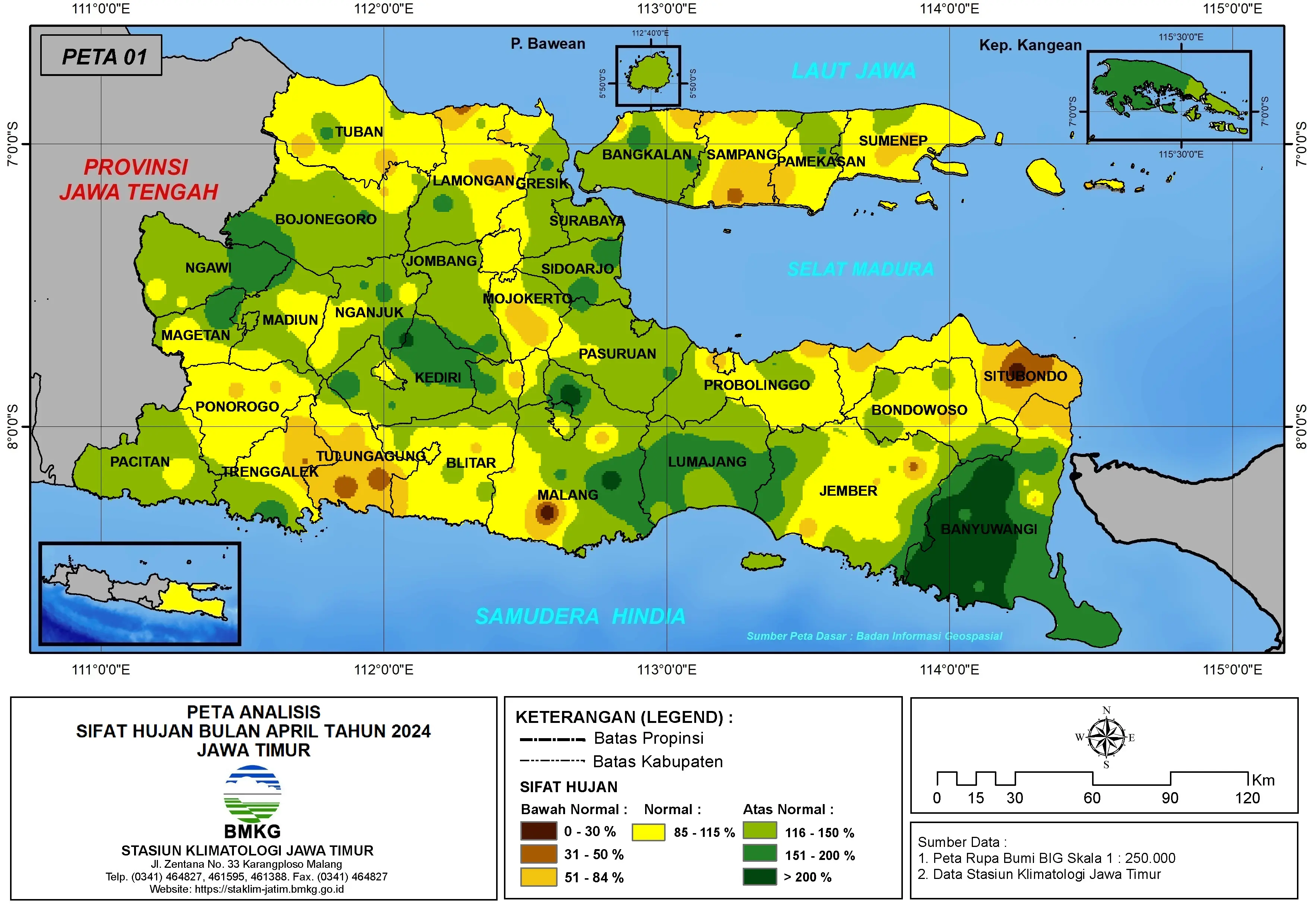 ( Analisis - Bulanan ) Hari Hujan Bulan April Tahun 2024 di Provinsi Jawa Timur