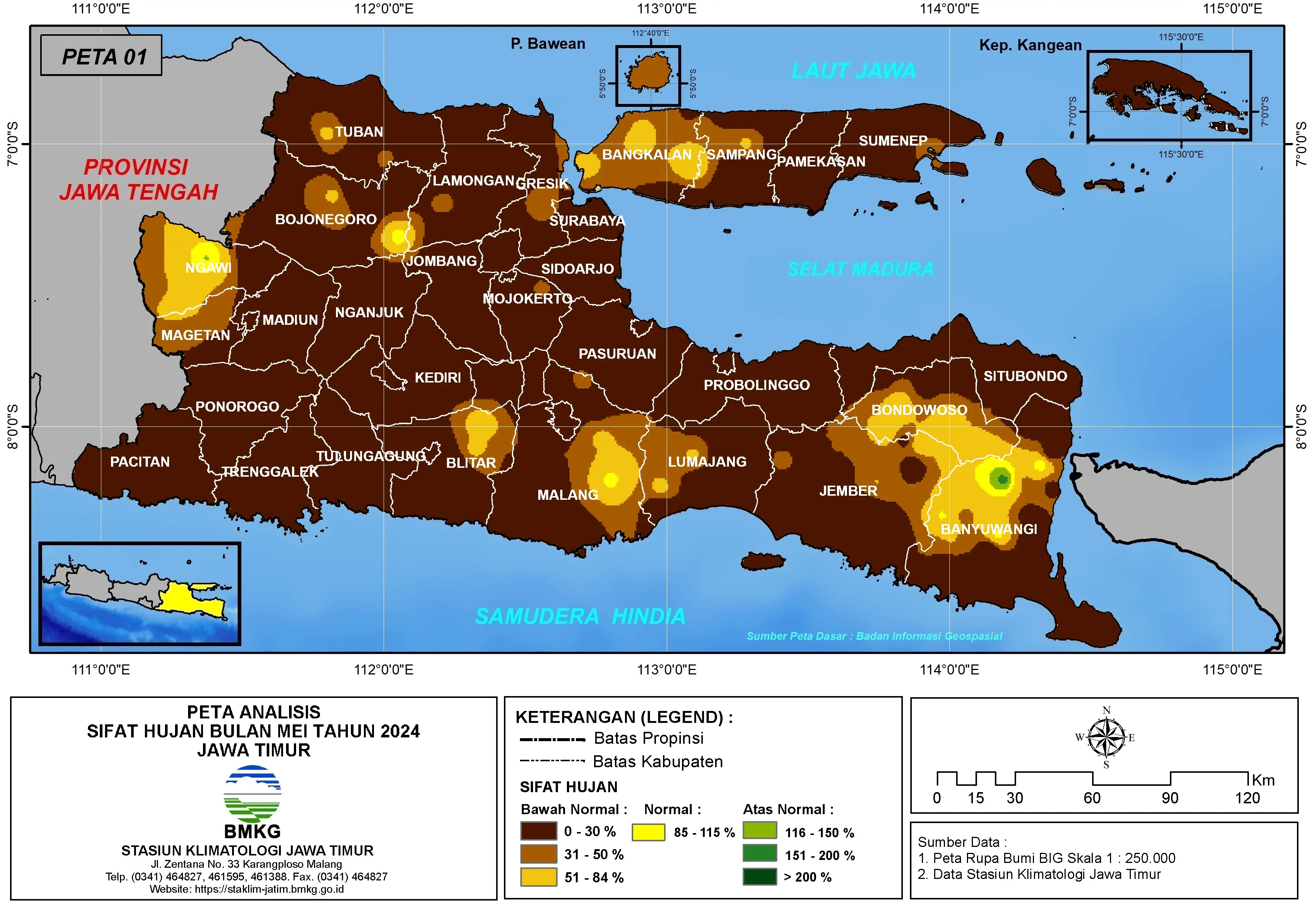 ( Analisis - Bulanan ) Distribusi Sifat Hujan Bulan Mei Tahun 2024 di Provinsi Jawa Timur