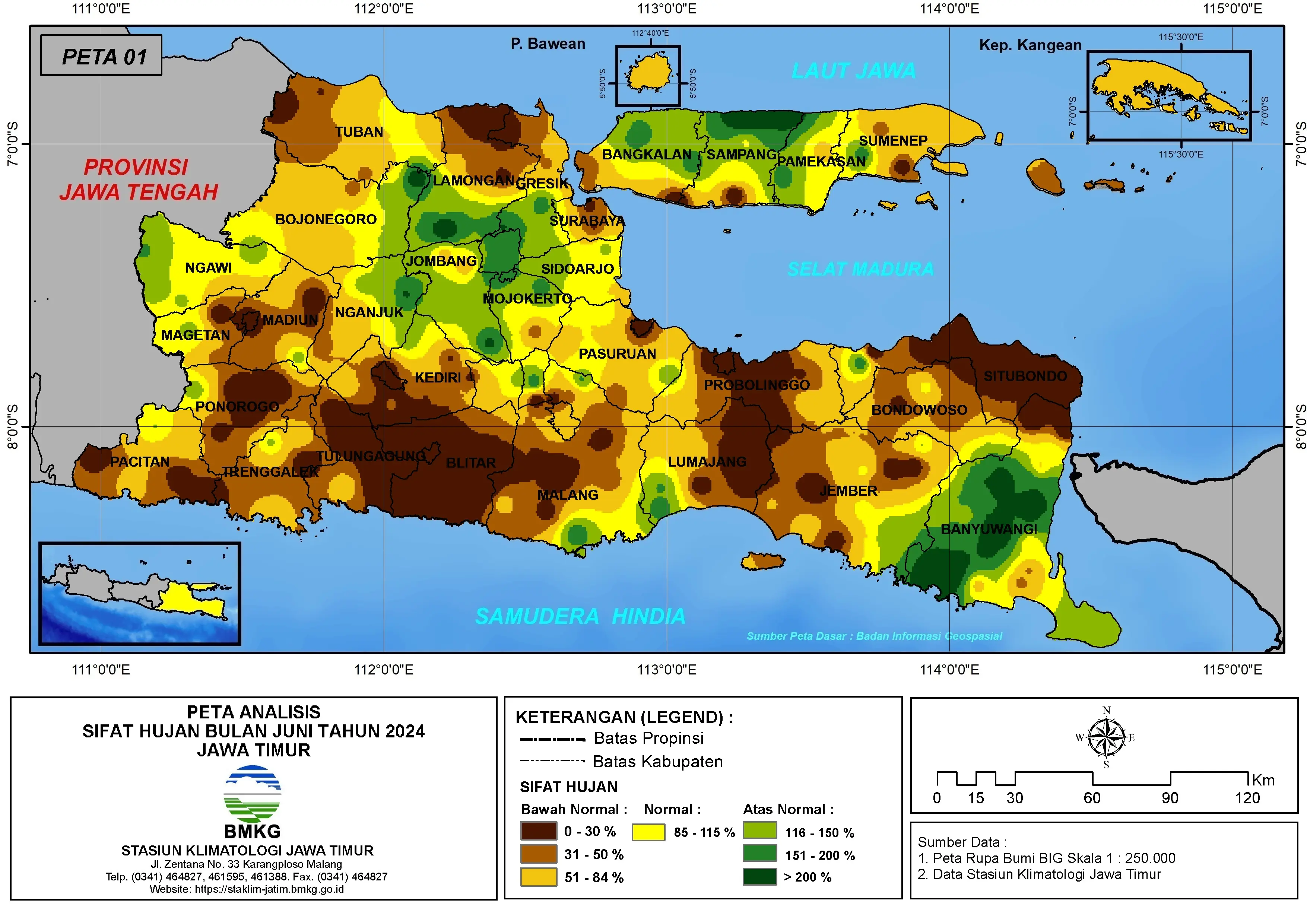 ( Analisis - Bulanan ) Distribusi Sifat Hujan Bulan Juni Tahun 2024 di Provinsi Jawa Timur