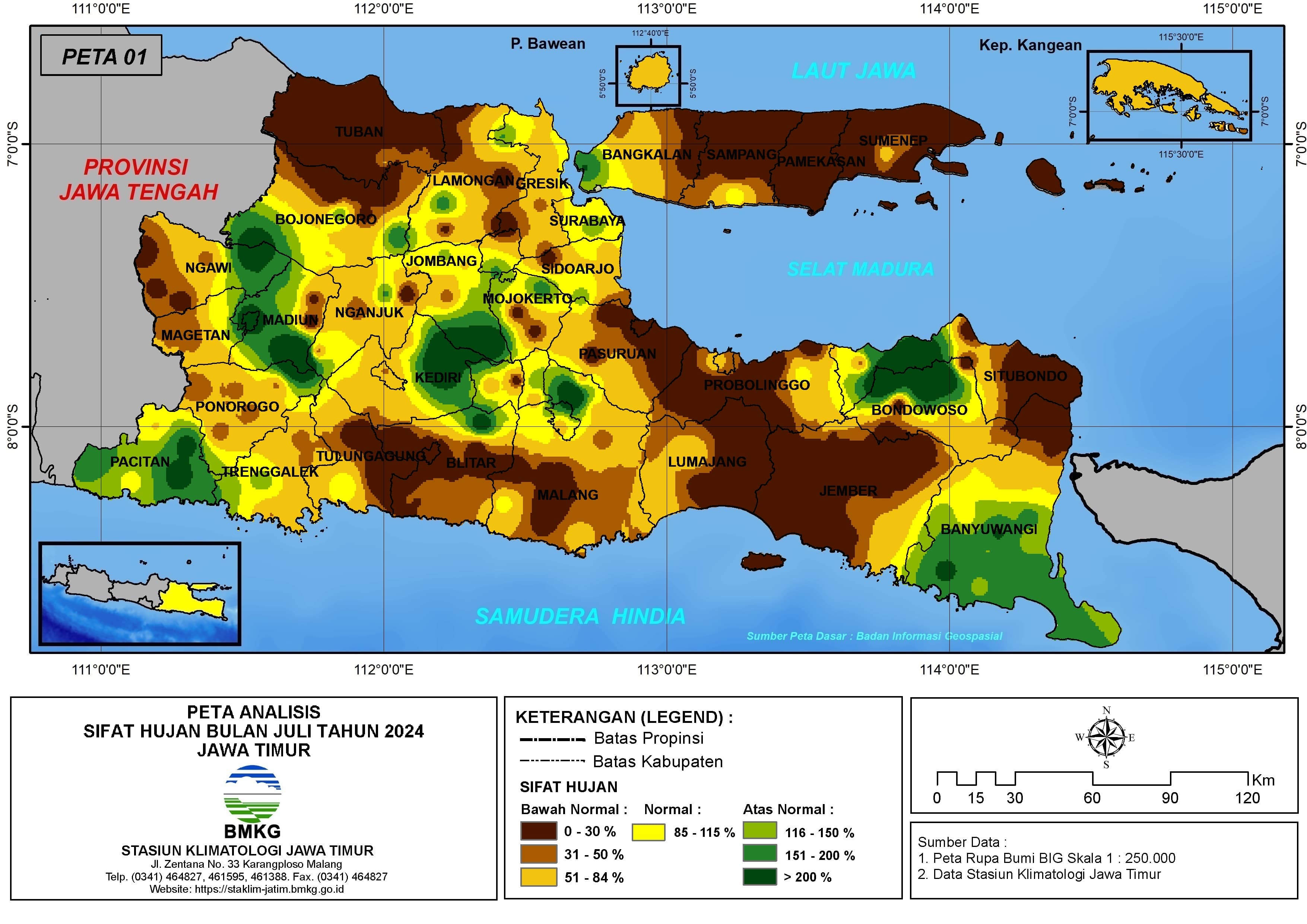 ( Analisis - Bulanan ) Distribusi Sifat Hujan Bulan Juli Tahun 2024 di Provinsi Jawa Timur