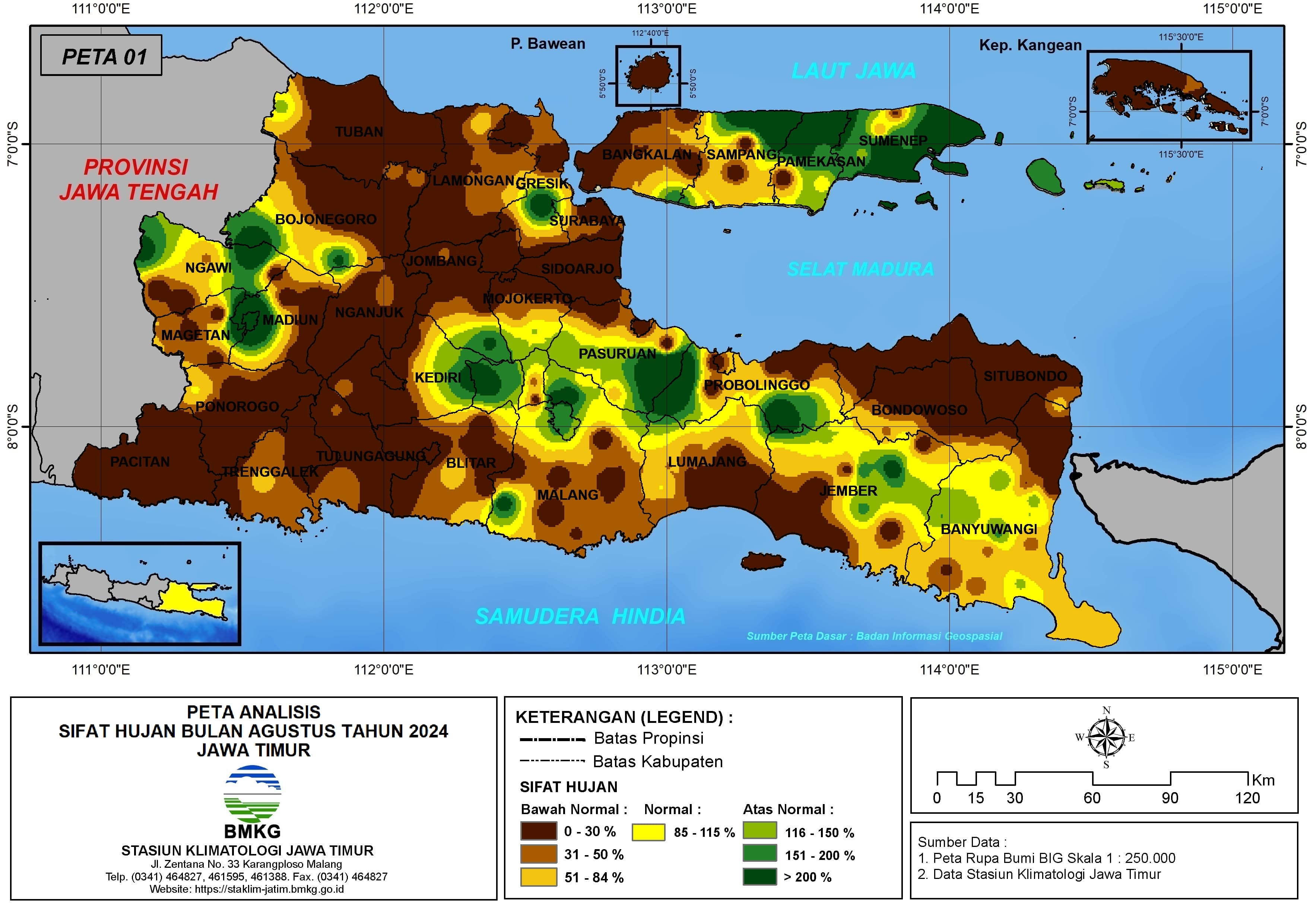 ( Analisis - Bulanan ) Distribusi Sifat Hujan Bulan Agustus Tahun 2024 di Provinsi Jawa Timur