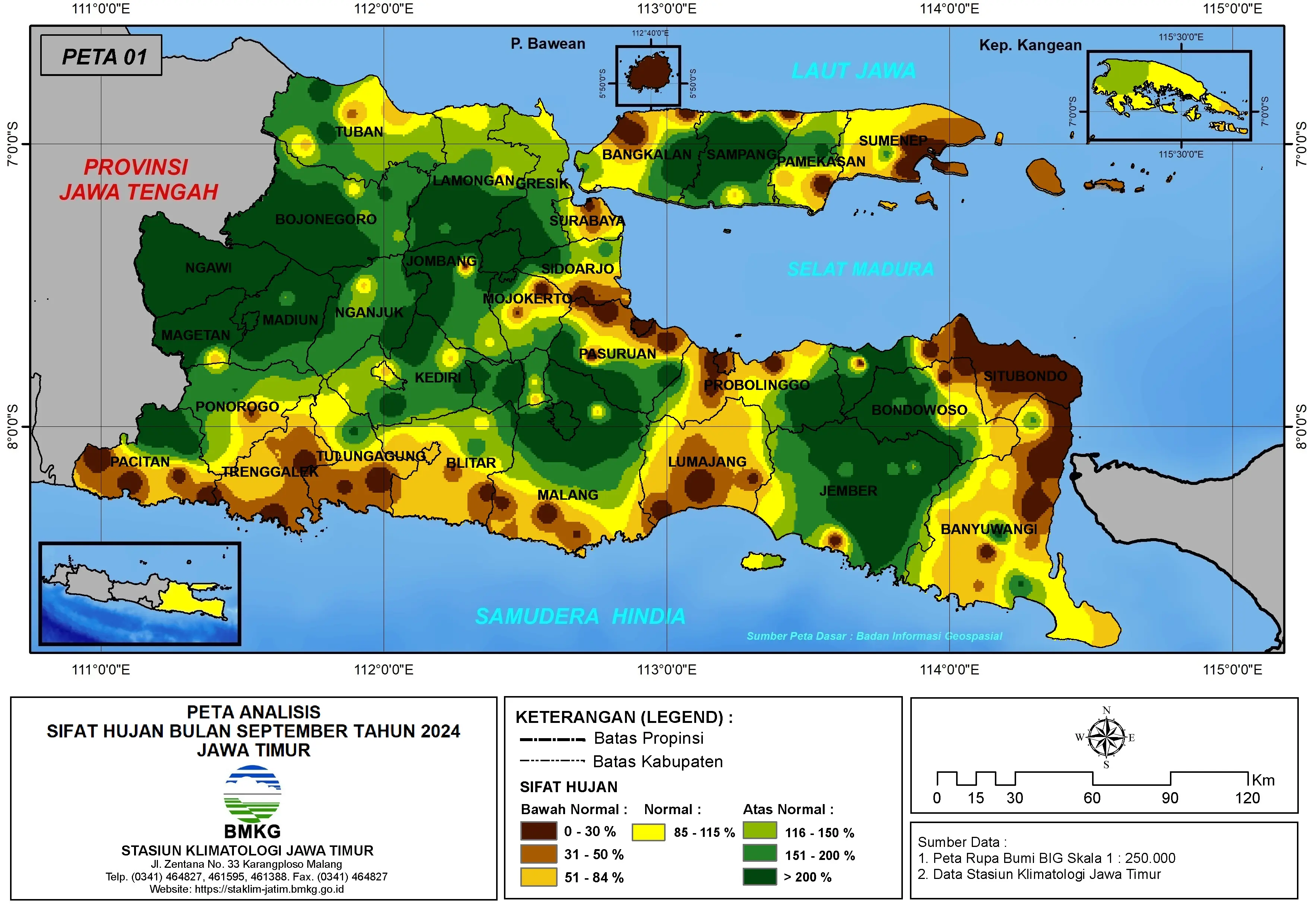 ( Analisis - Bulanan ) Distribusi Sifat Hujan Bulan September Tahun 2024 di Provinsi Jawa Timur