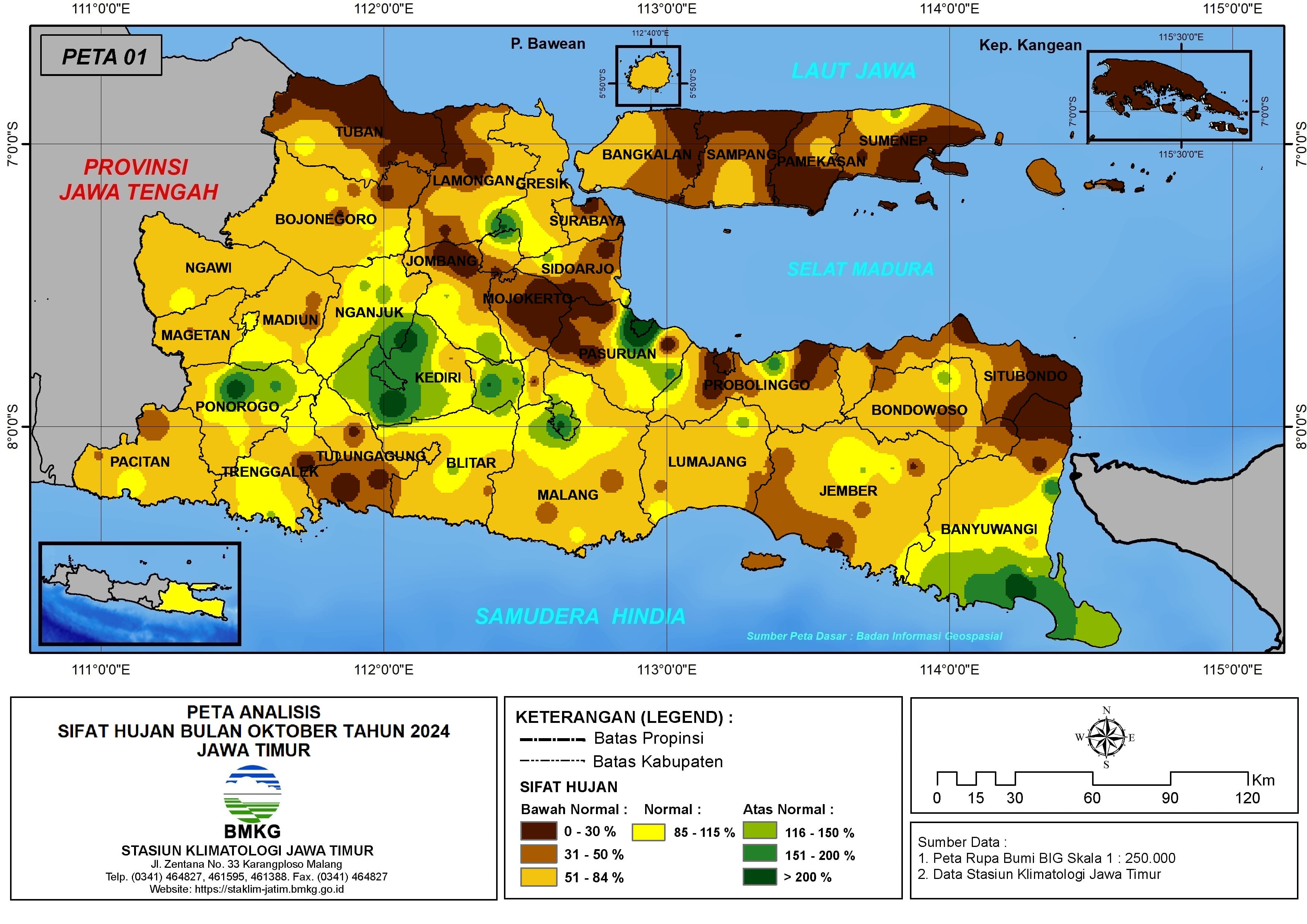 ( Analisis - Bulanan ) Distribusi Sifat Hujan Bulan Oktober Tahun 2024 di Provinsi Jawa Timur