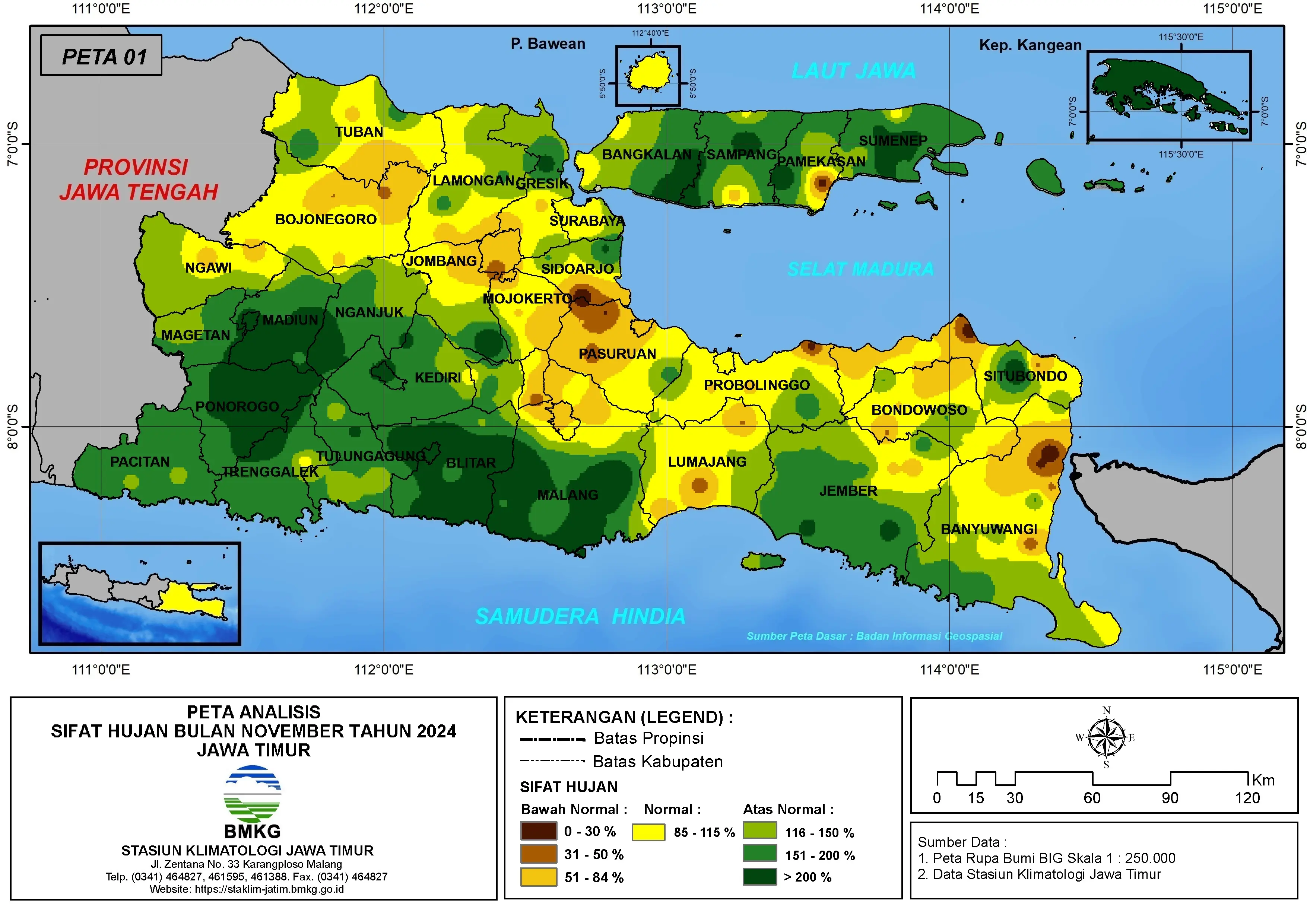 ( Analisis - Bulanan ) Distribusi Sifat Hujan Bulan November Tahun 2024 di Provinsi Jawa Timur