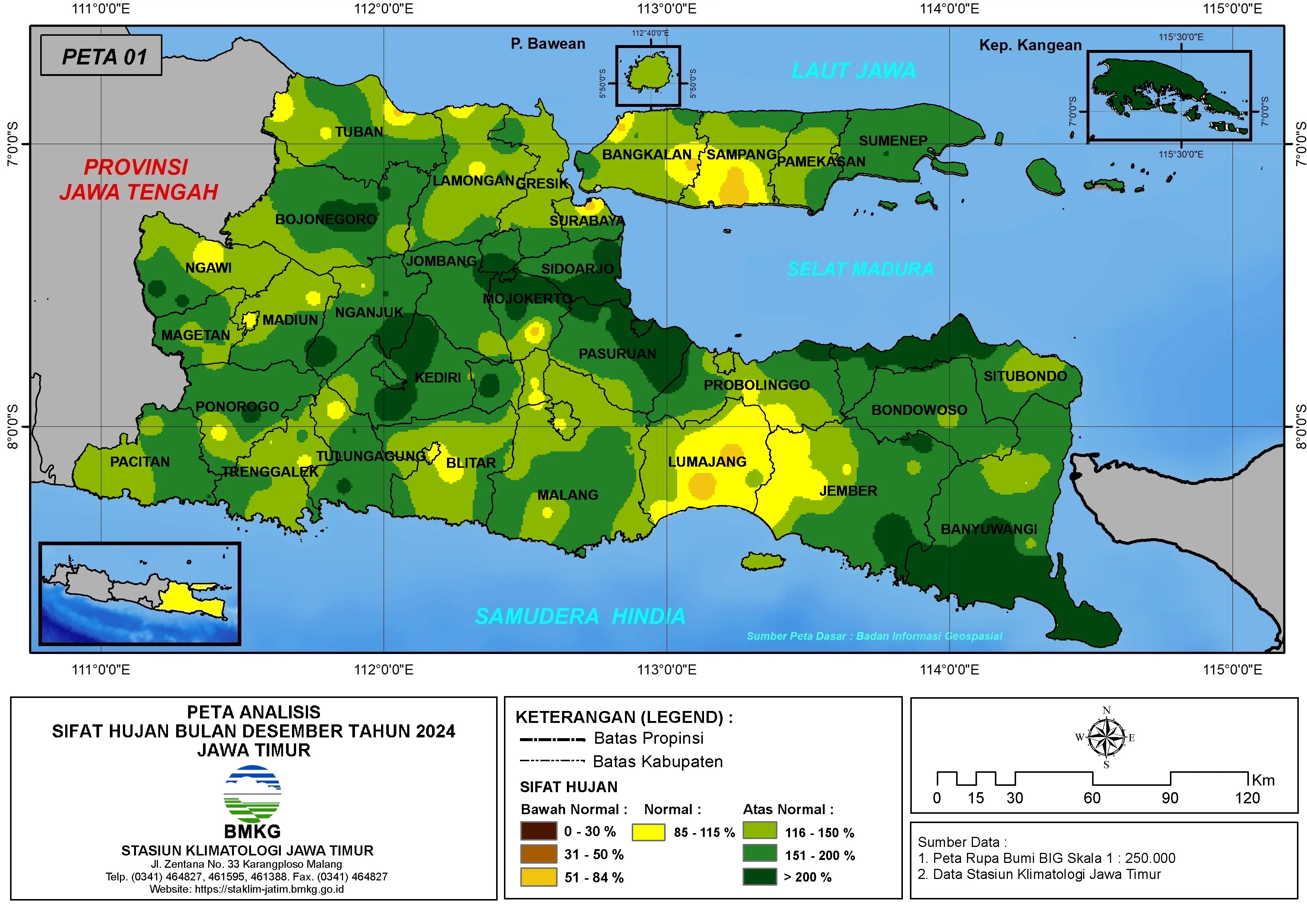 ( Analisis - Bulanan ) Distribusi Sifat Hujan Bulan Desember Tahun 2024 di Provinsi Jawa Timur
