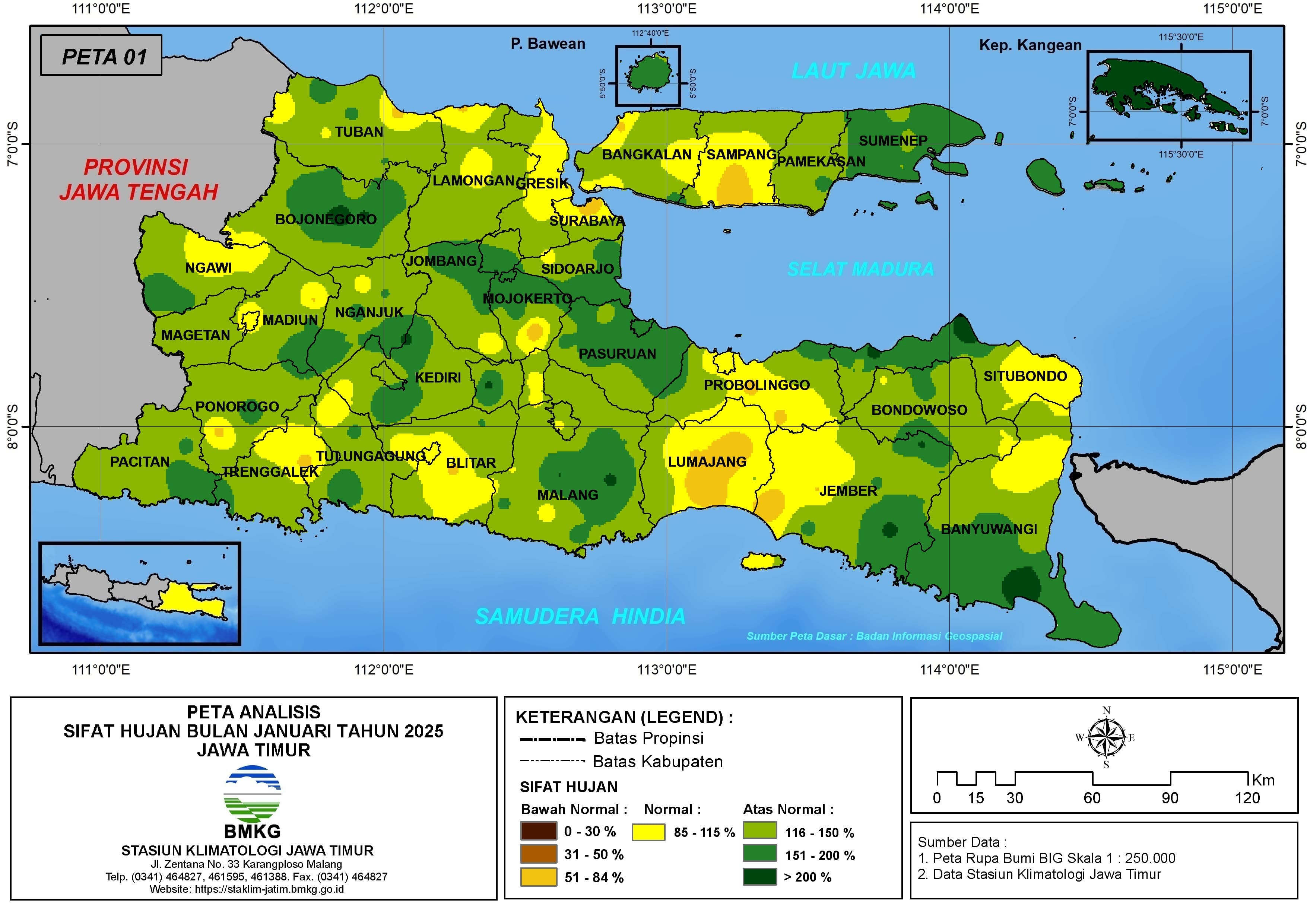 ( Analisis - Bulanan ) Distribusi Sifat Hujan Bulan Januari Tahun 2025 di Provinsi Jawa Timur