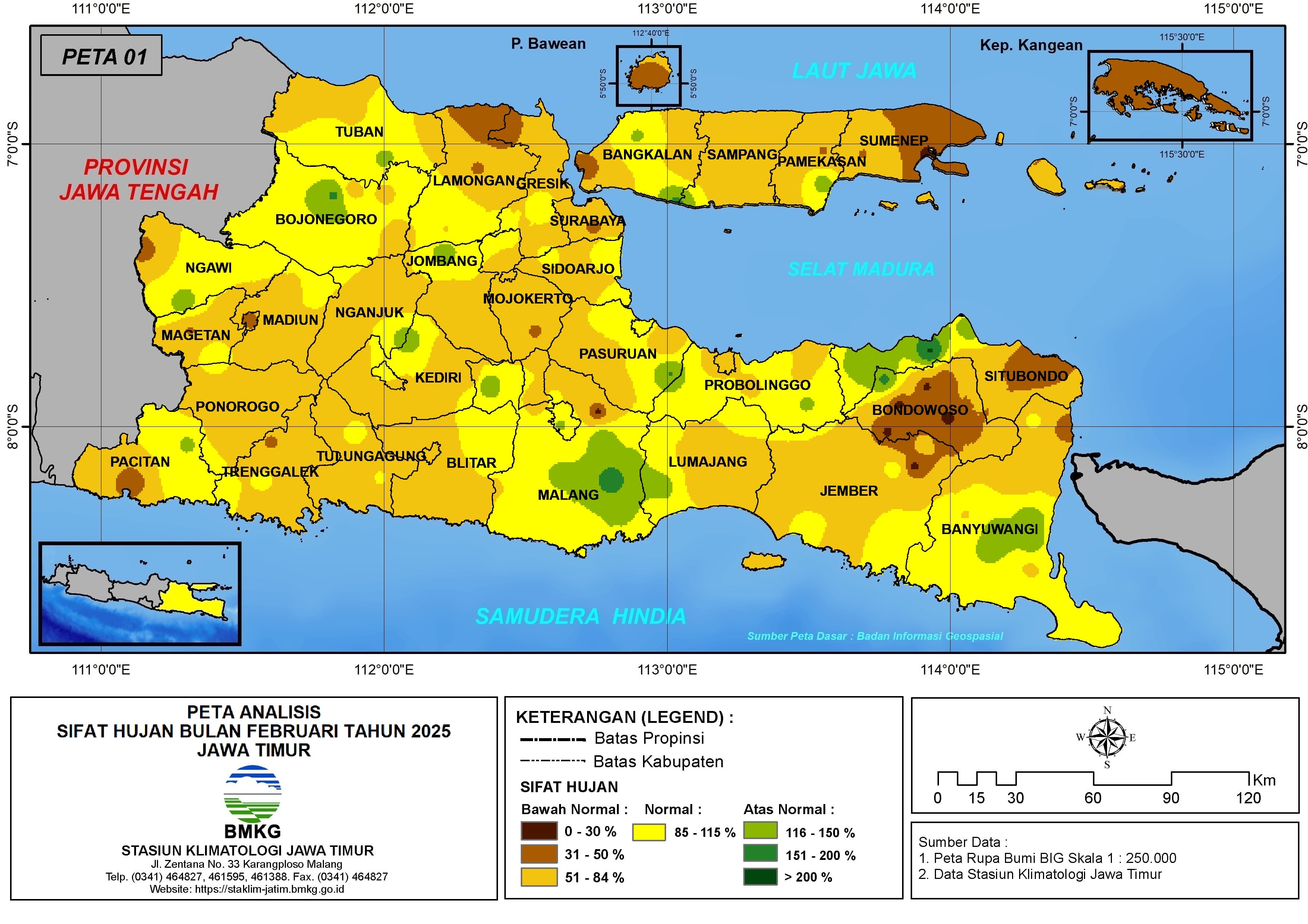 ( Analisis - Bulanan ) Distribusi Sifat Hujan Bulan Februari Tahun 2025 di Provinsi Jawa Timur