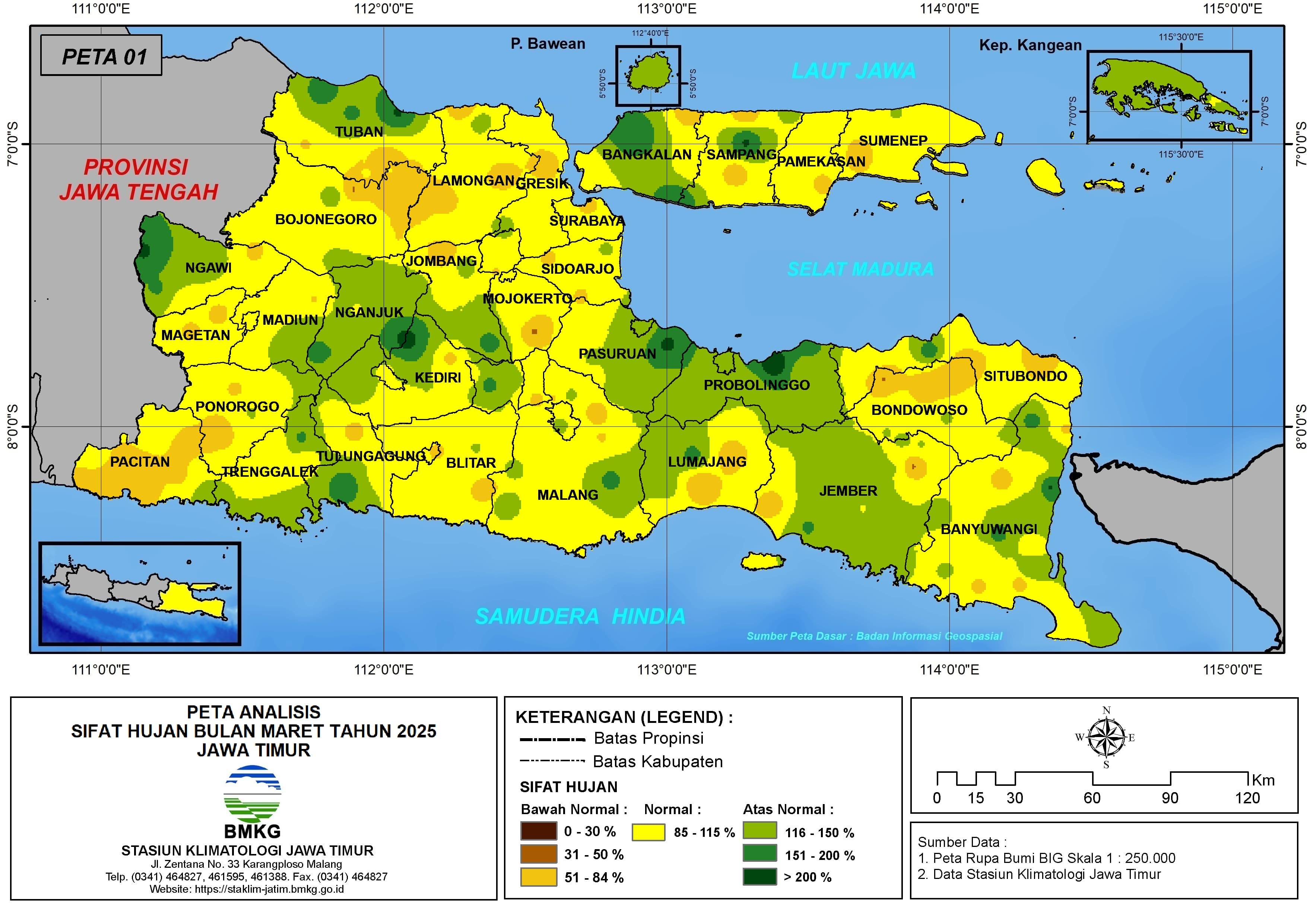 ( Analisis - Bulanan ) Distribusi Sifat Hujan Bulan Maret Tahun 2025 di Provinsi Jawa Timur