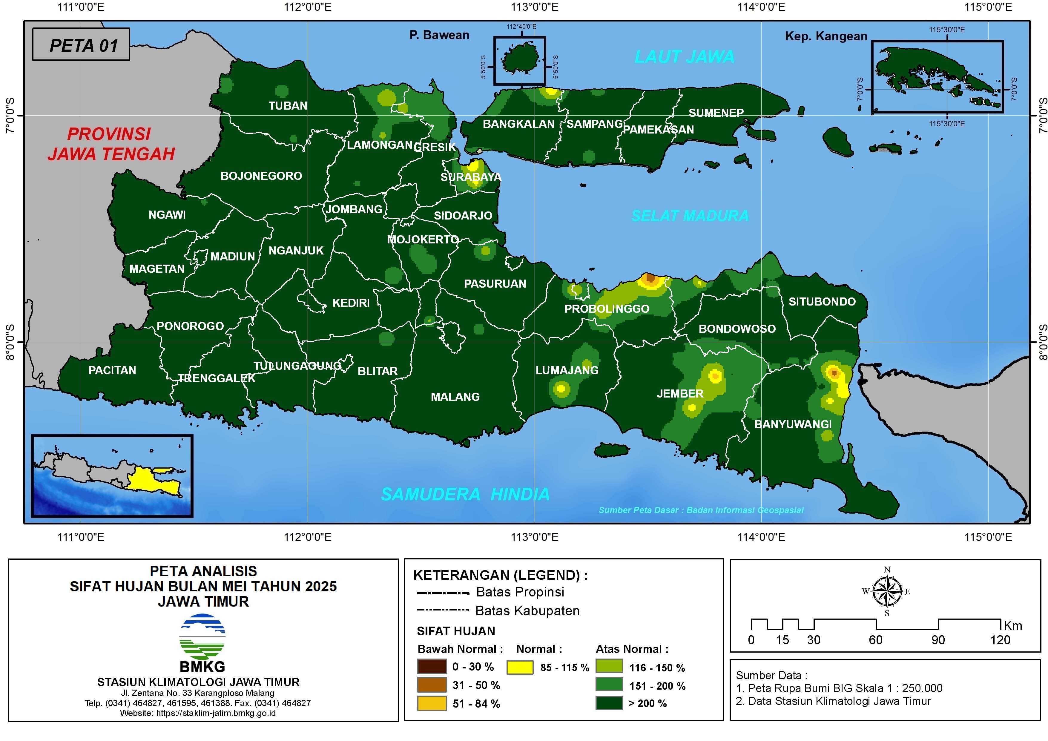 ( Analisis - Bulanan ) Distribusi Sifat Hujan Bulan Mei Tahun 2025 di Provinsi Jawa Timur