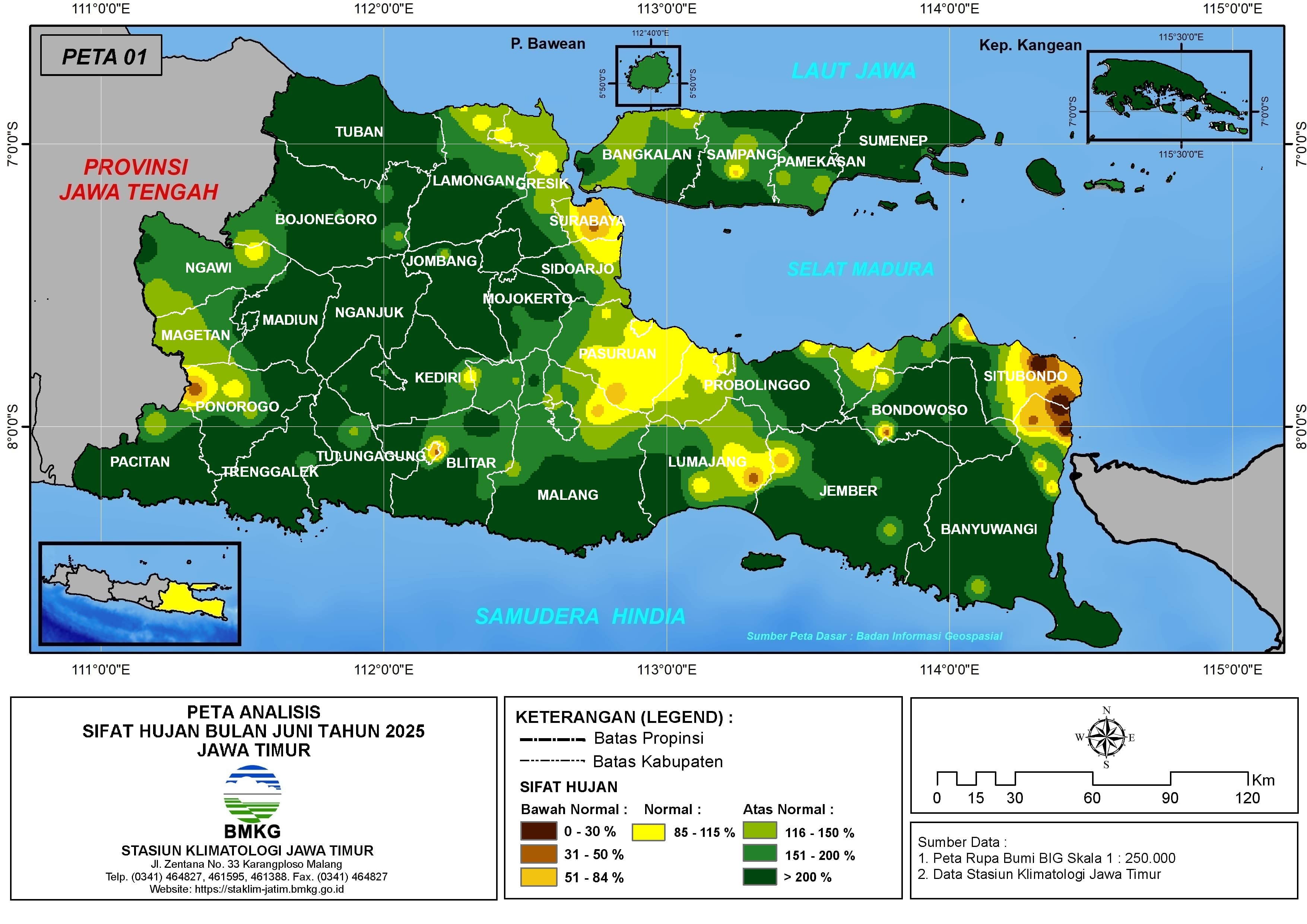 ( Analisis - Bulanan ) Distribusi Sifat Hujan Bulan Juni Tahun 2025 di Provinsi Jawa Timur