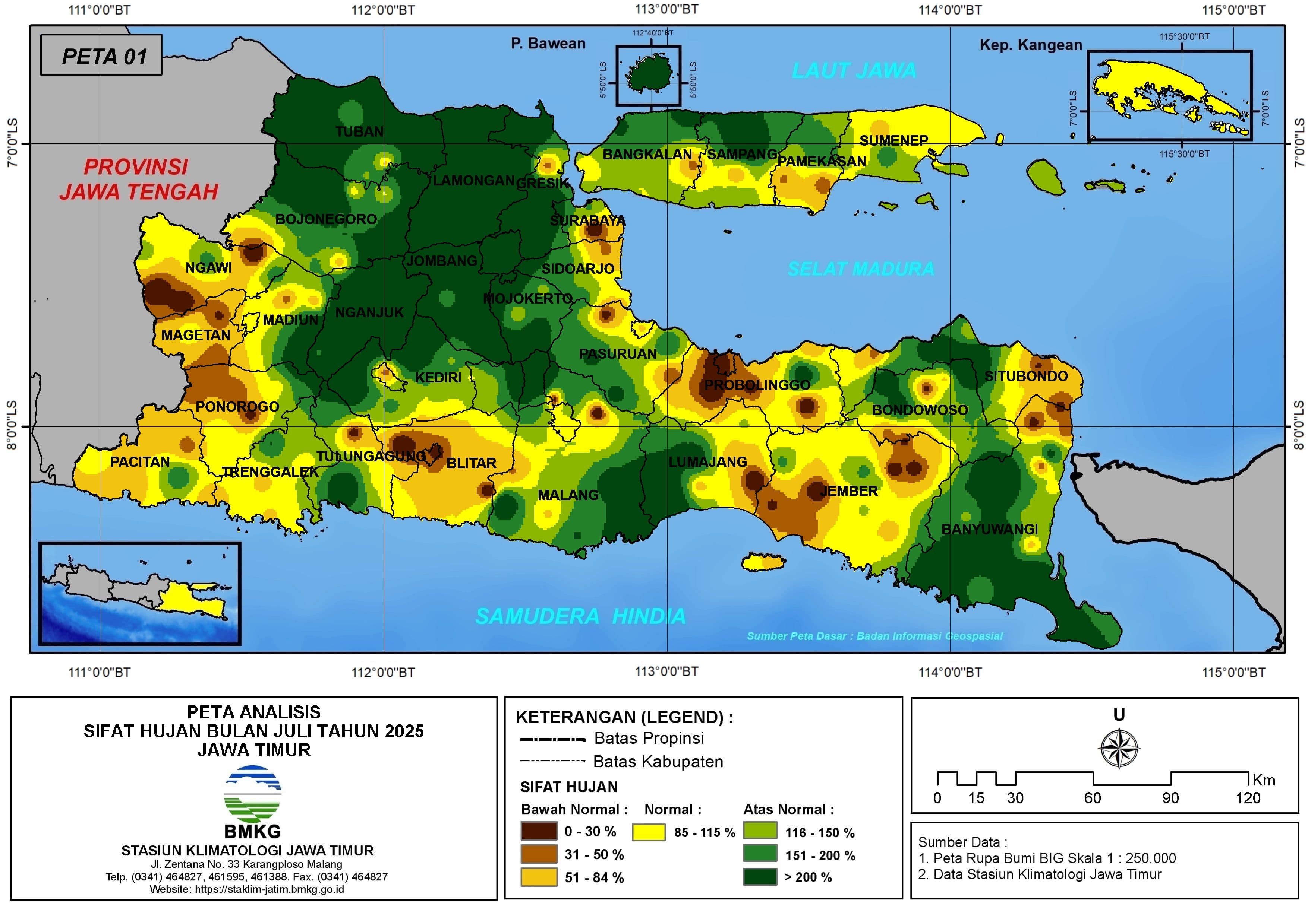 ( Analisis - Bulanan ) Distribusi Sifat Hujan Bulan Juli Tahun 2025 di Provinsi Jawa Timur
