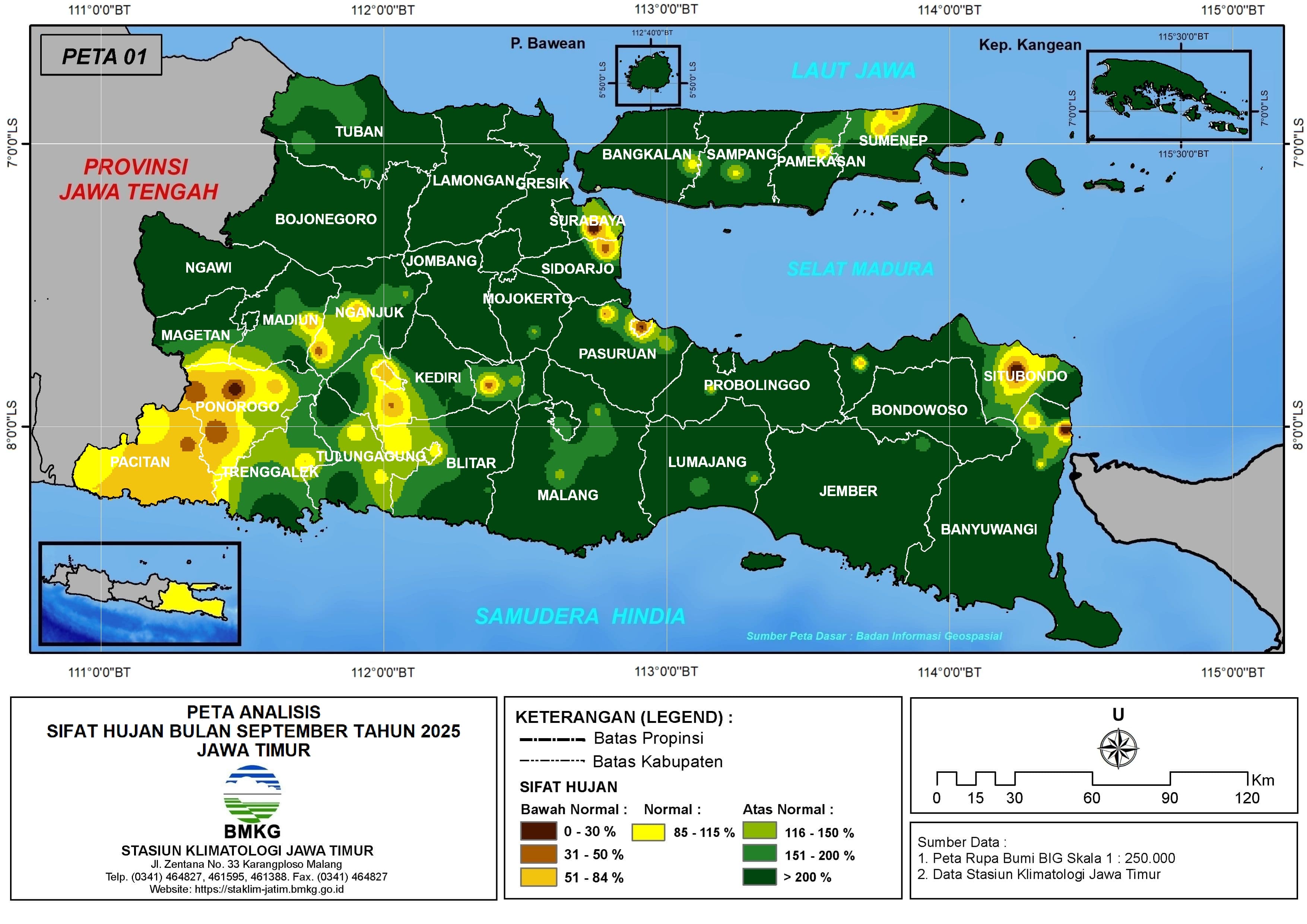 ( Analisis - Bulanan ) Distribusi Sifat Hujan Bulan September Tahun 2025 di Provinsi Jawa Timur