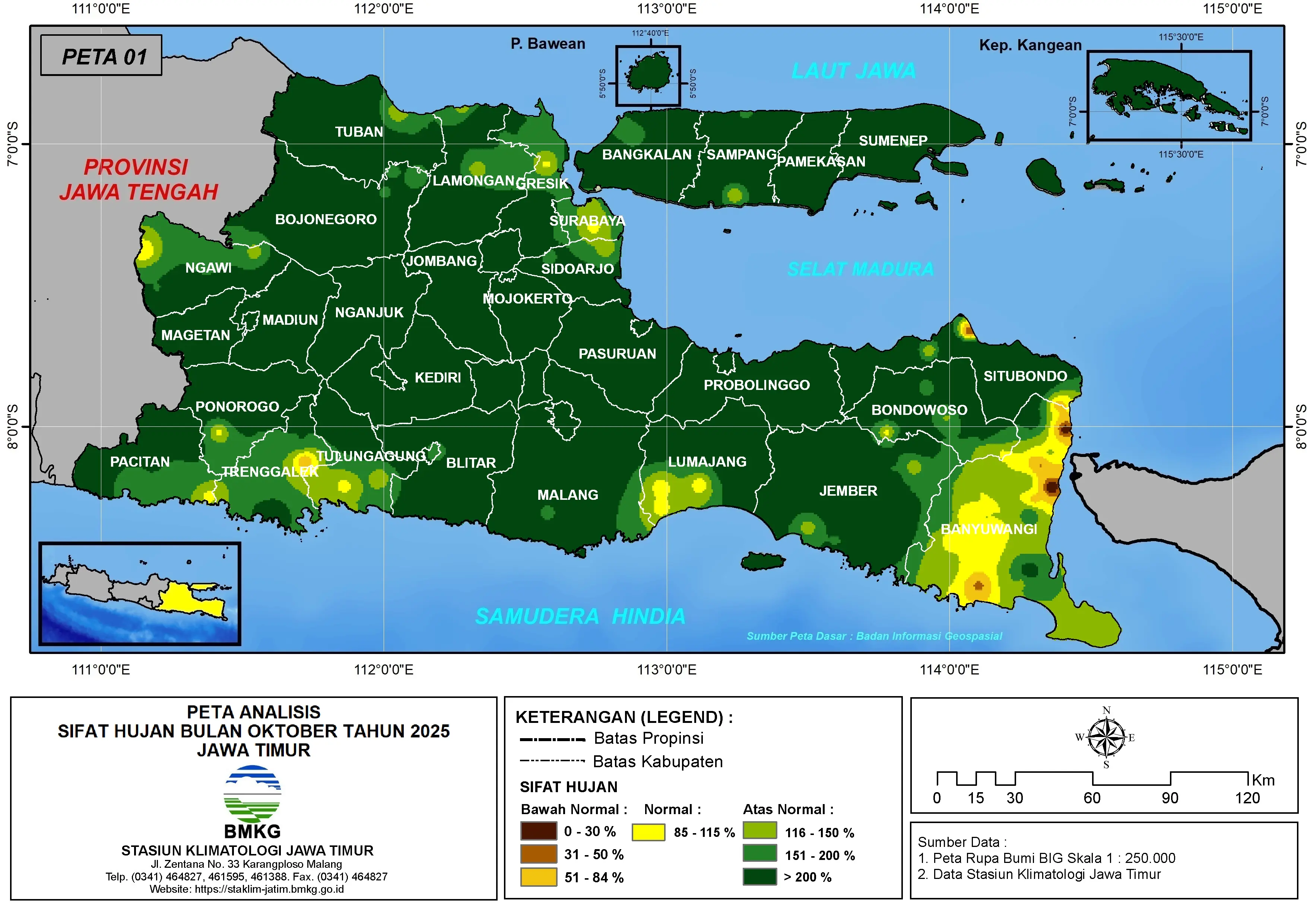 ( Analisis - Bulanan ) Distribusi Sifat Hujan Bulan Oktober Tahun 2025 di Provinsi Jawa Timur