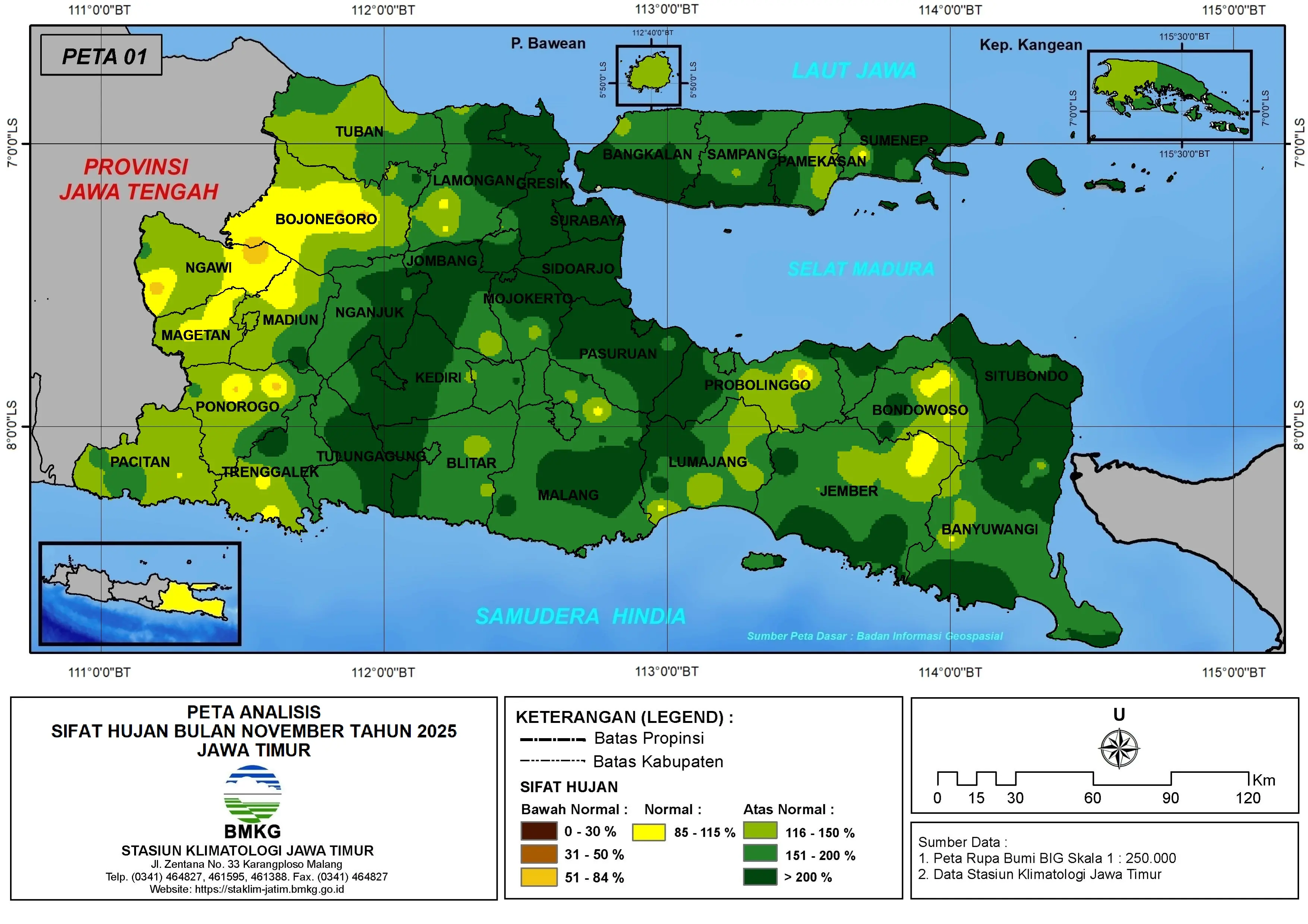 ( Analisis - Bulanan ) Distribusi Sifat Hujan Bulan November Tahun 2025 di Provinsi Jawa Timur