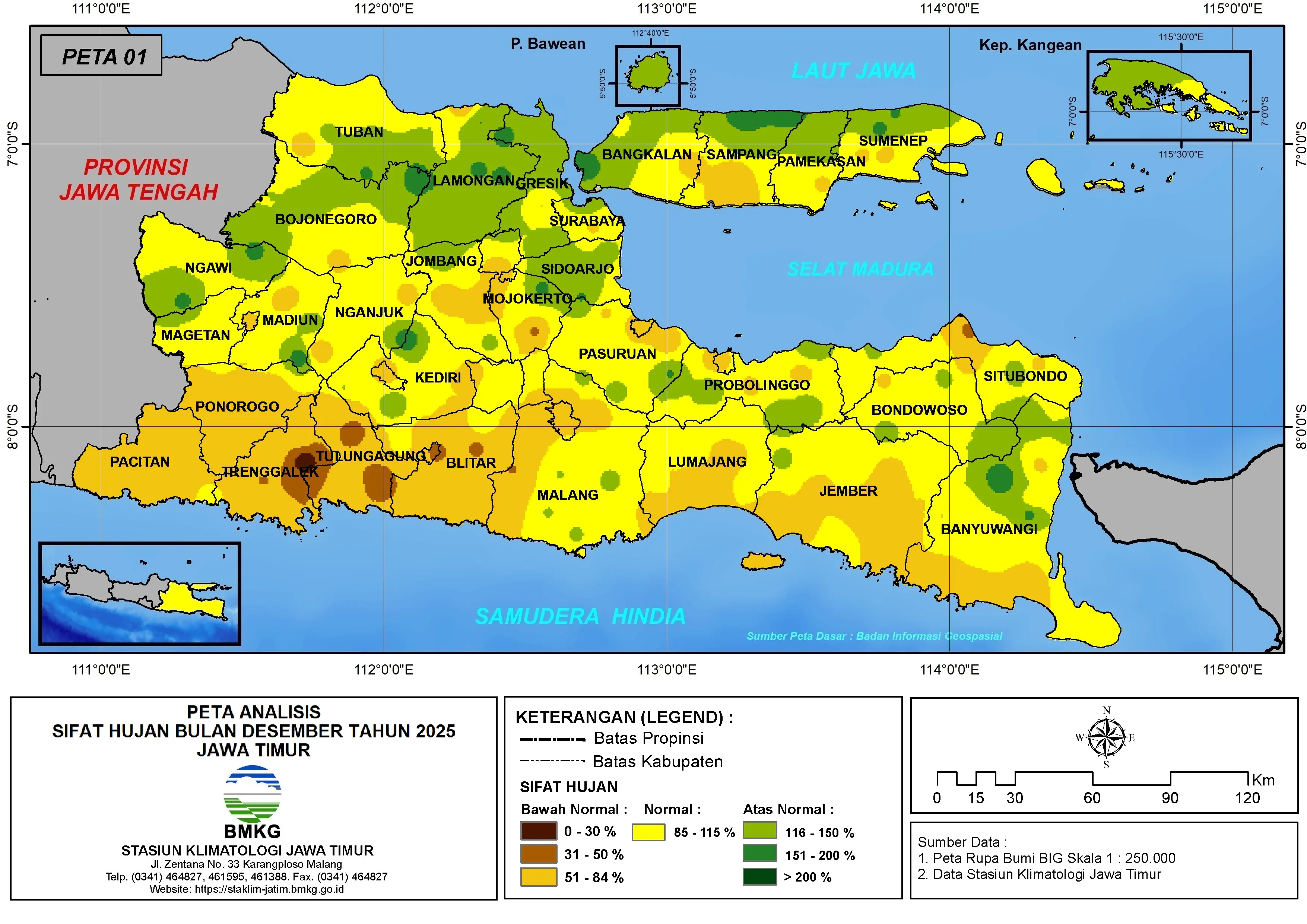 ( Analisis - Bulanan ) Distribusi Sifat Hujan Bulan Desember Tahun 2025 di Provinsi Jawa Timur