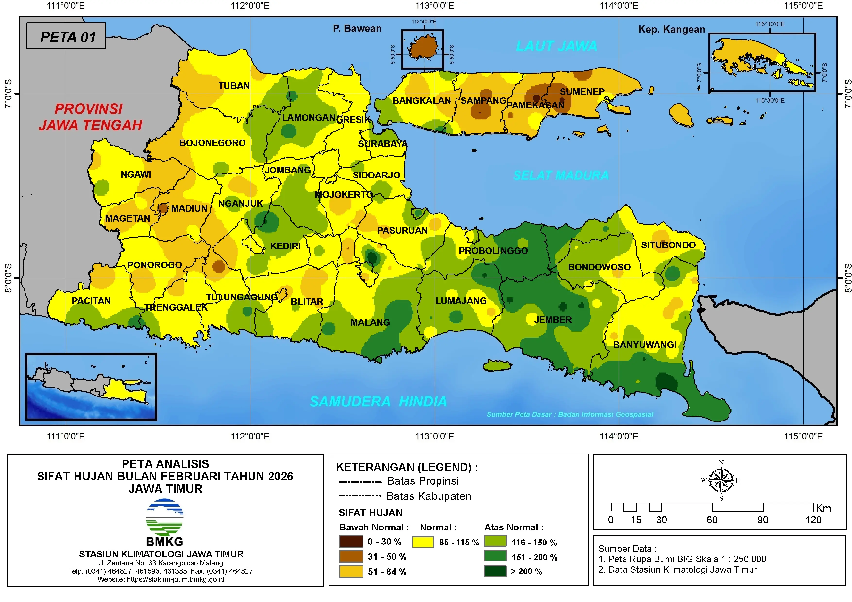 ( Analisis - Bulanan ) Distribusi Sifat Hujan Bulan Februari Tahun 2026 di Provinsi Jawa Timur