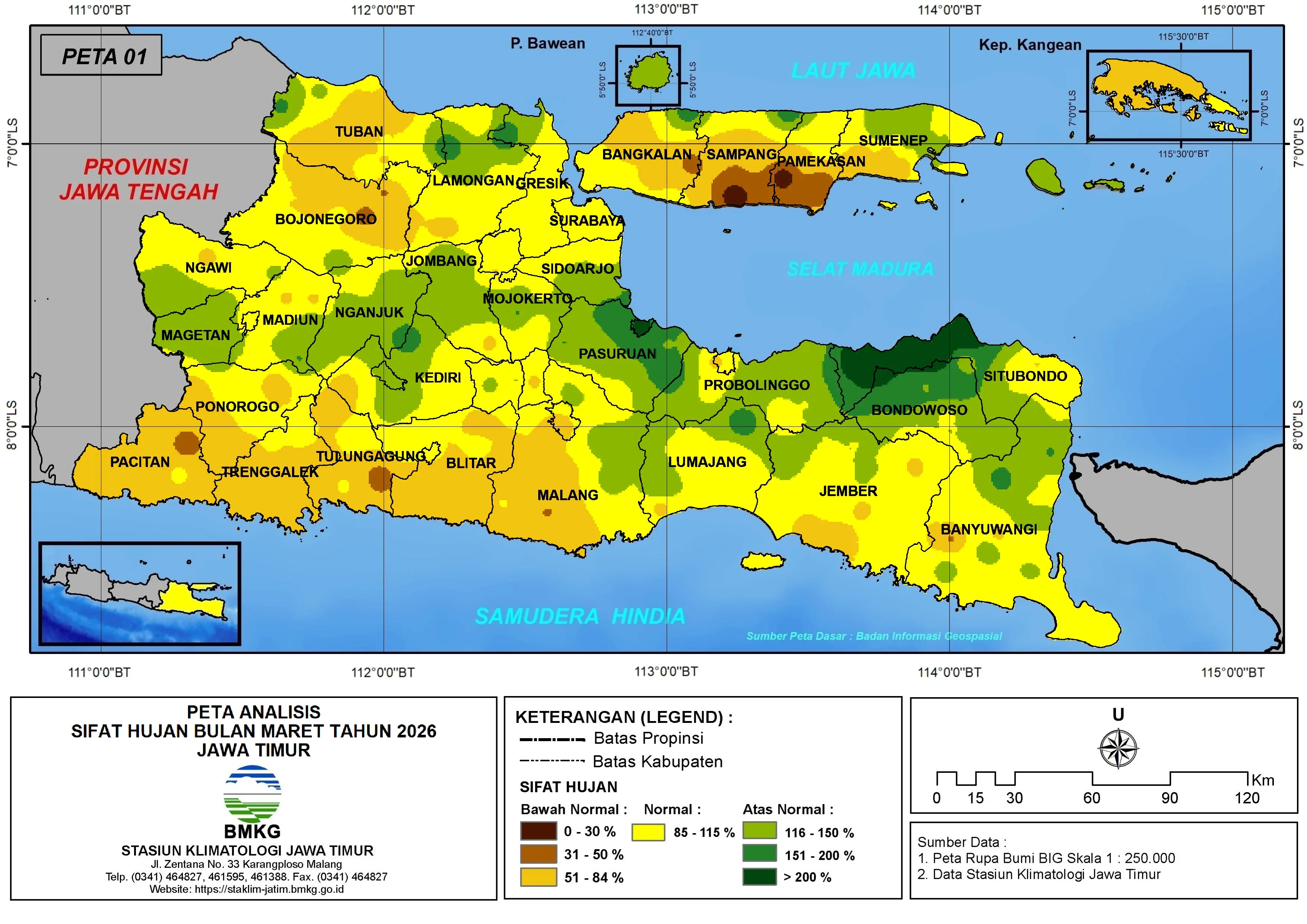 ( Analisis - Bulanan ) Distribusi Sifat Hujan Bulan Maret Tahun 2026 di Provinsi Jawa Timur