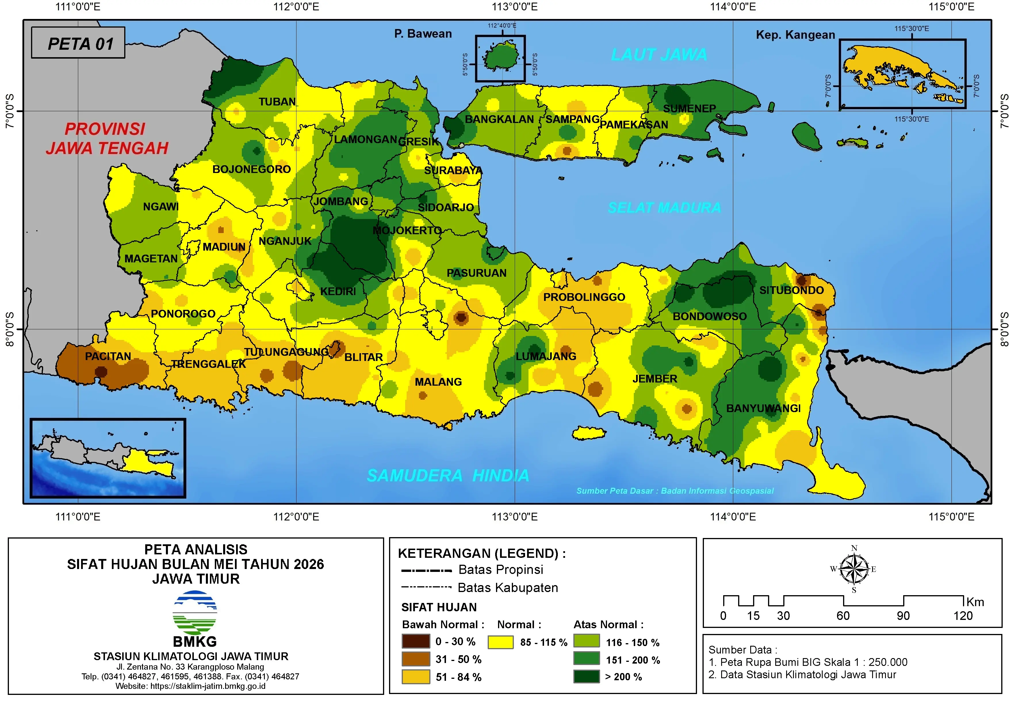 ( Analisis - Bulanan ) Distribusi Sifat Hujan Bulan Mei Tahun 2026 di Provinsi Jawa Timur