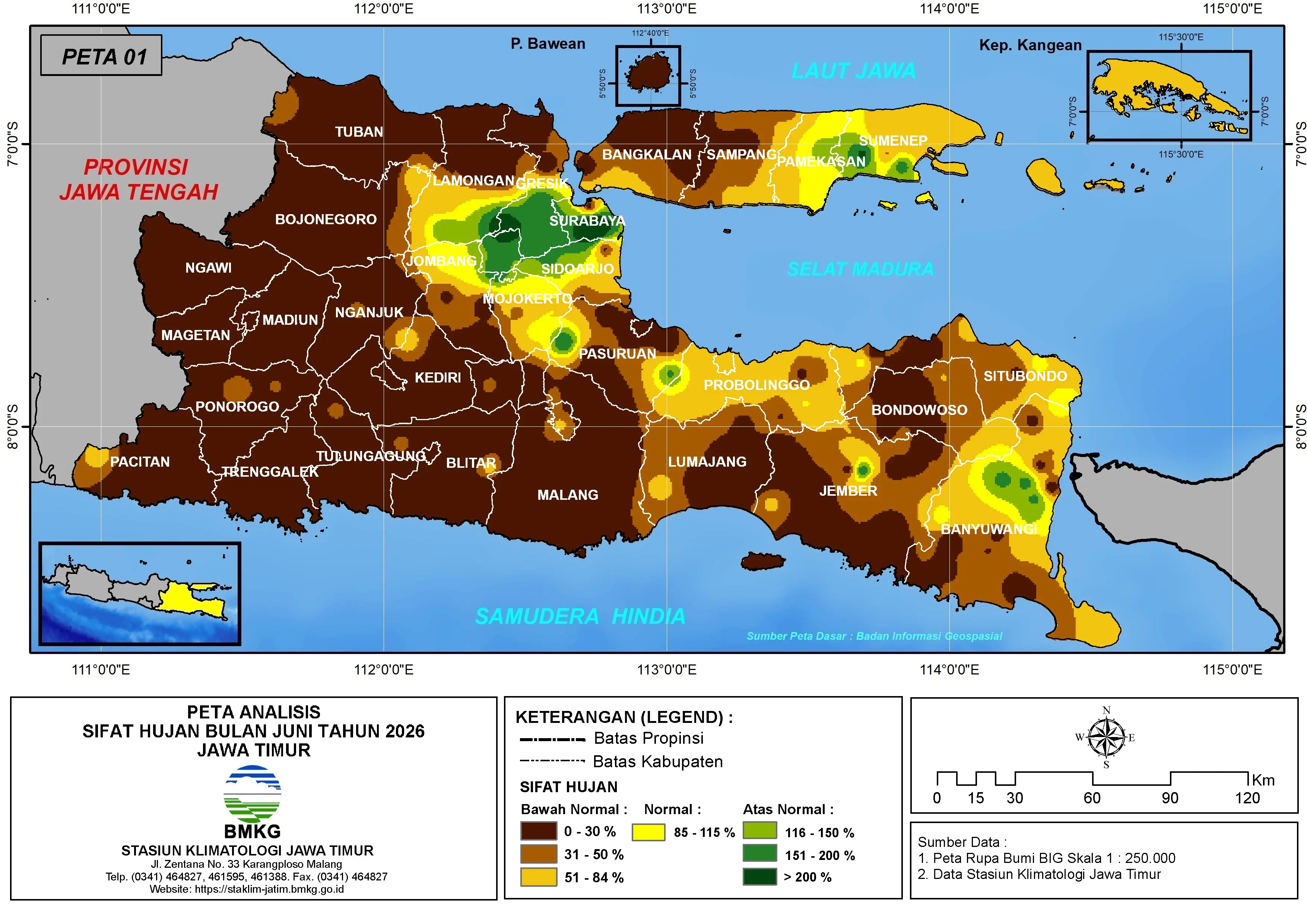 ( Analisis - Bulanan ) Distribusi Sifat Hujan Bulan Juni Tahun 2026 di Provinsi Jawa Timur