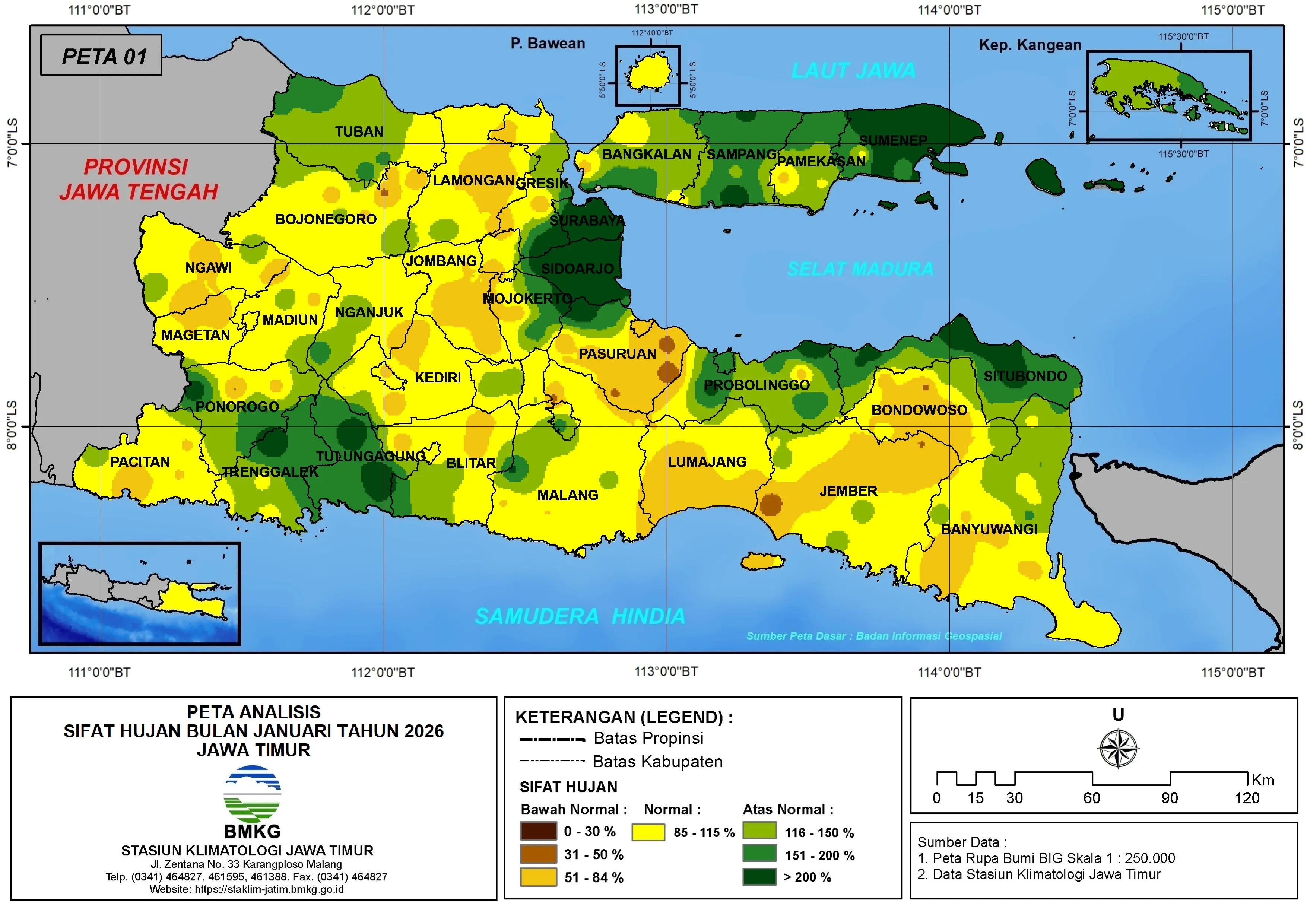 ( Analisis - Bulanan ) Distribusi Sifat Hujan Bulan Januari Tahun 2026 di Provinsi Jawa Timur