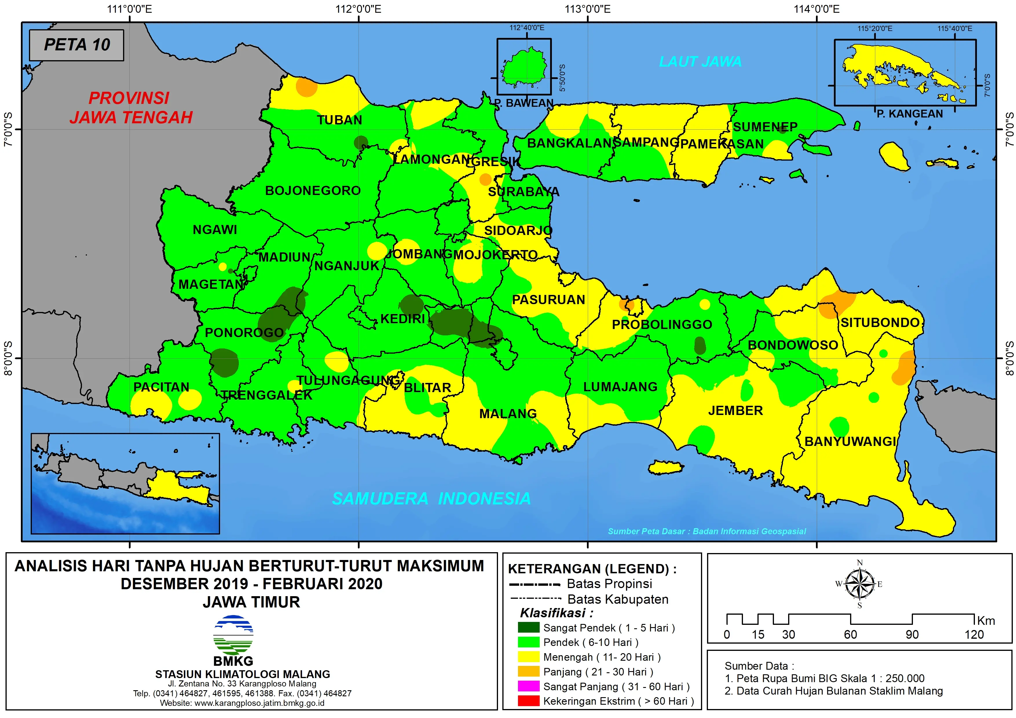 (Analisis - Bulanan) Hari Tanpa Hujan Berturut-Turut Maksimum di Provinsi Jawa Timur Bulan Desember Tahun 2019 - Bulan Januari - Februari Tahun 2020