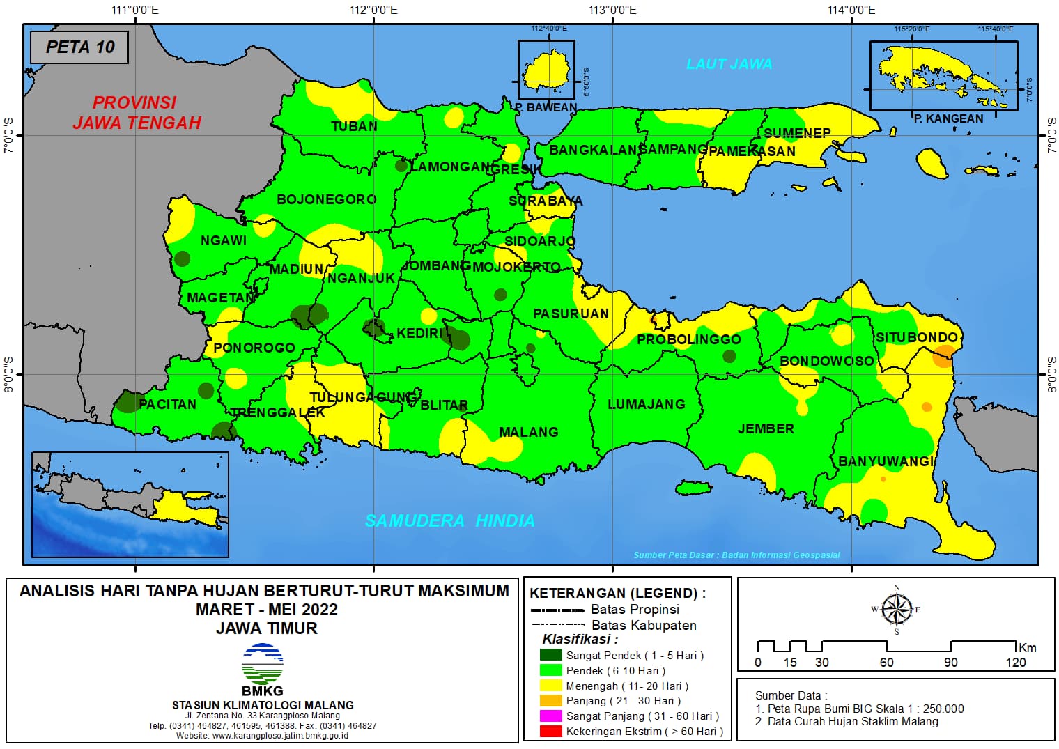 ( Analisis - Bulanan ) Hari Tanpa Hujan Berturut-Turut Maksimum di Provinsi Jawa Timur Bulan  Maret - April - Mei Tahun 2022