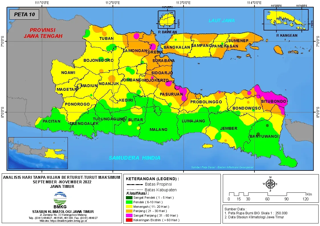 ( Analisis - Bulanan ) Hari Tanpa Hujan Berturut-Turut Maksimum di Provinsi Jawa Timur Bulan September - Oktober- November Tahun 2022