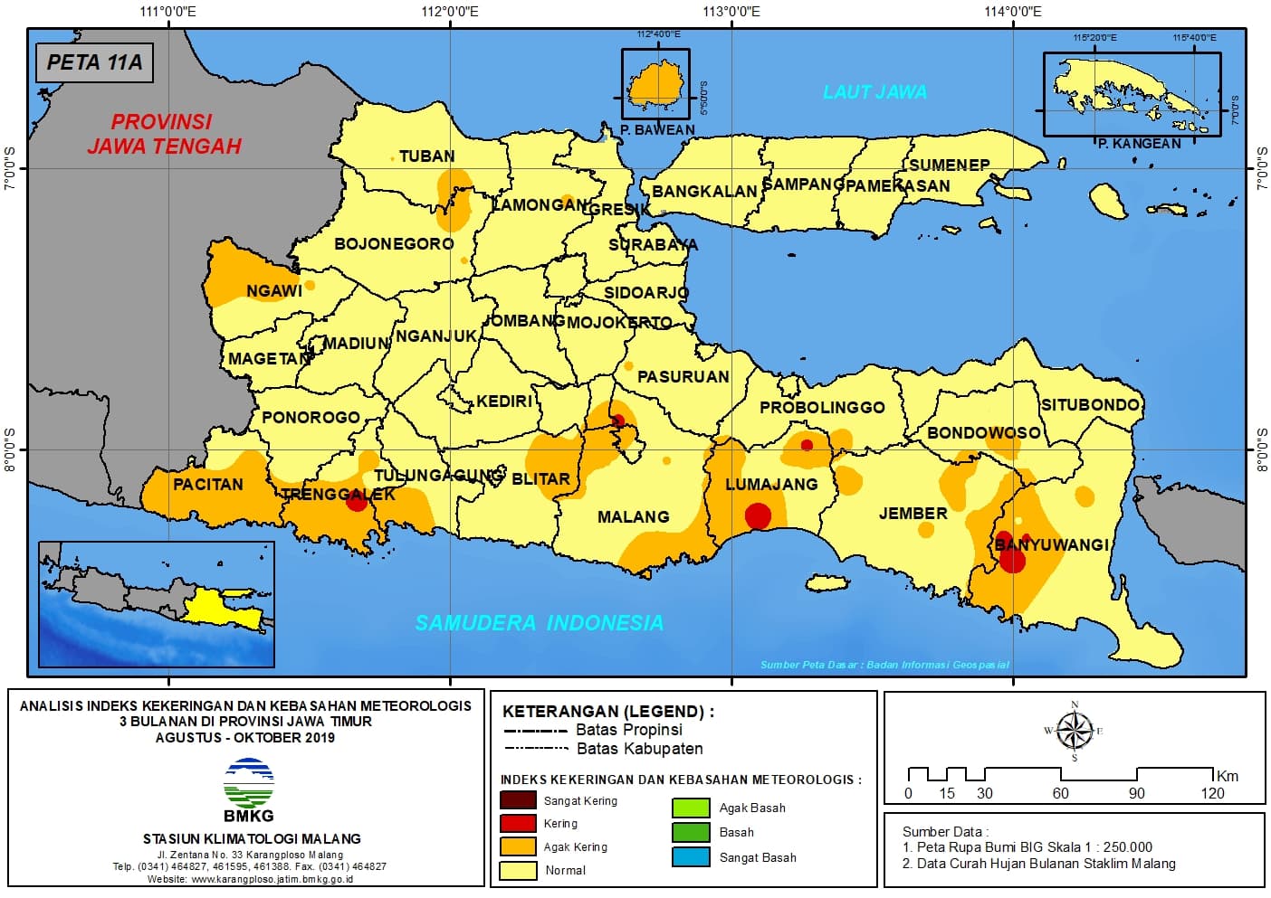 |Analisis - Bulanan| Indeks Kekeringan dan Keabsahan Meteorologis 3 Bulanan Untuk Bulan Agustus - September - Oktober Tahun 2019 di Provinsi Jawa Timur
